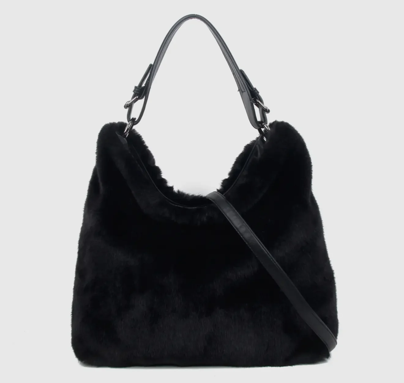 Black Faux Fur Shoulder/ Crossbody Bag - Image 4