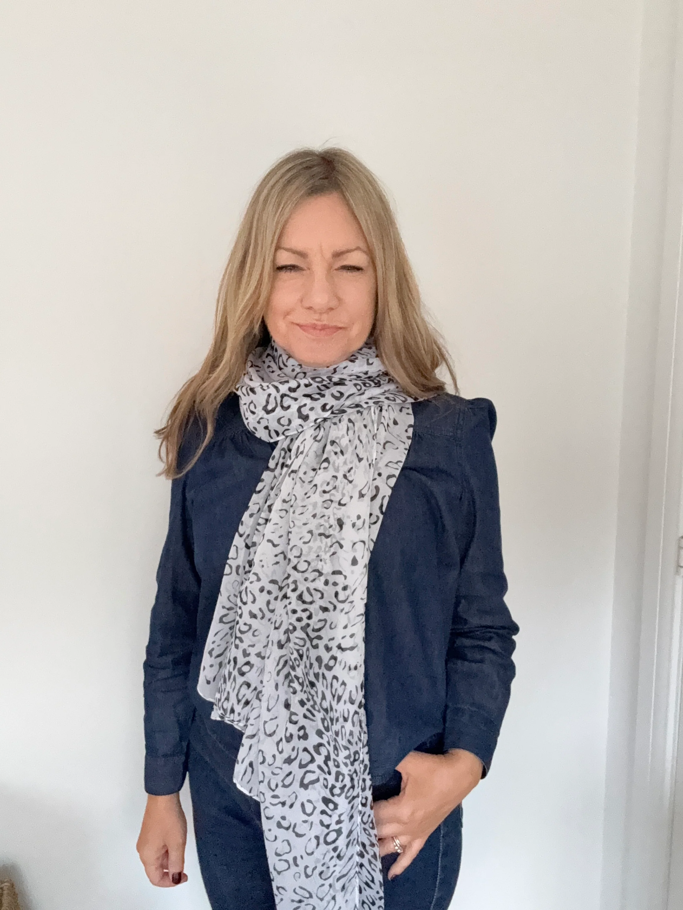 Black & White Leopard Print Chiffon Scarf