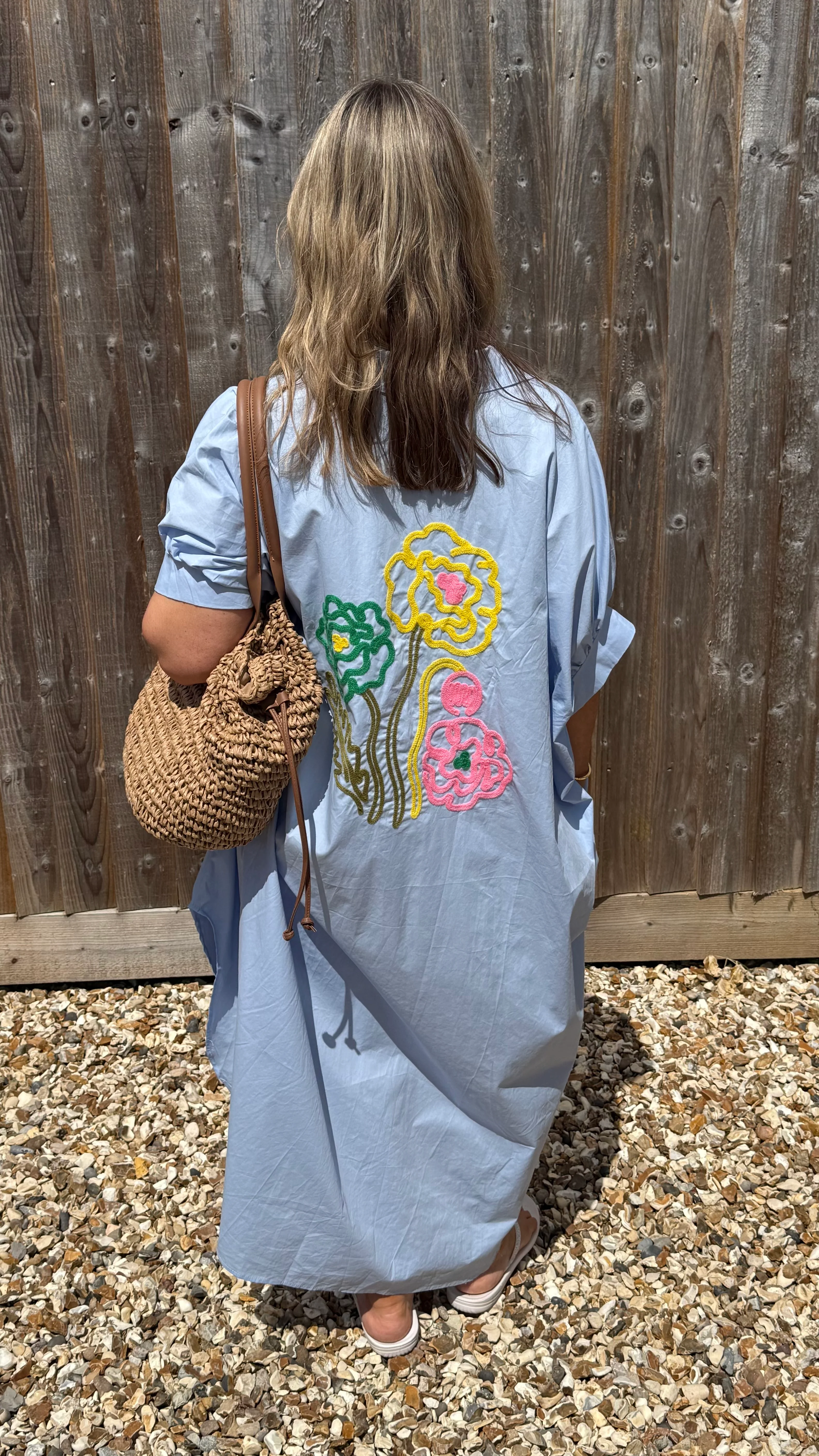 Blue Embroidered Flowers Beach Dress/ Kaftan - Image 3