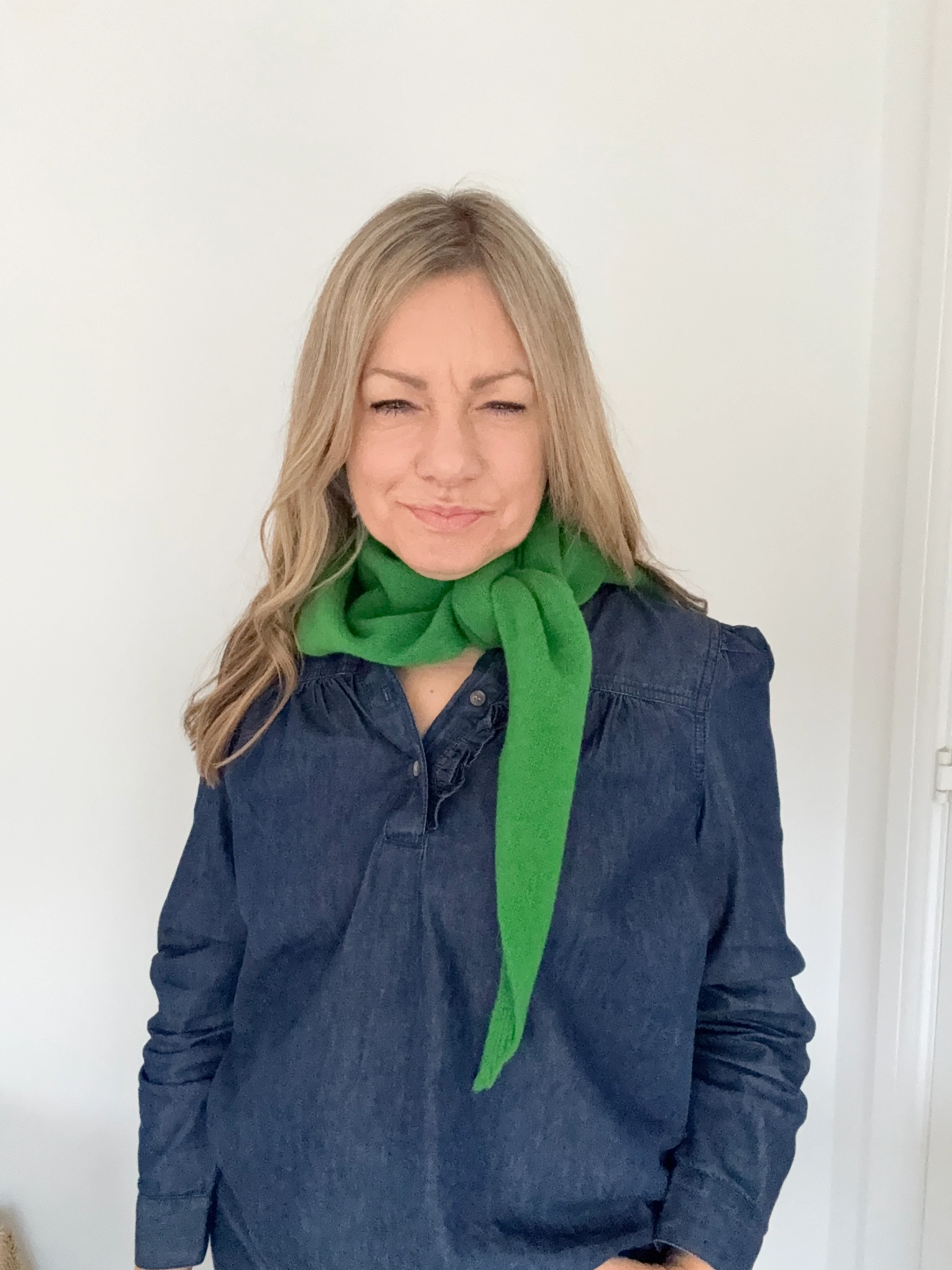 Bright Green Wool Necktie/ Triangle Scarf