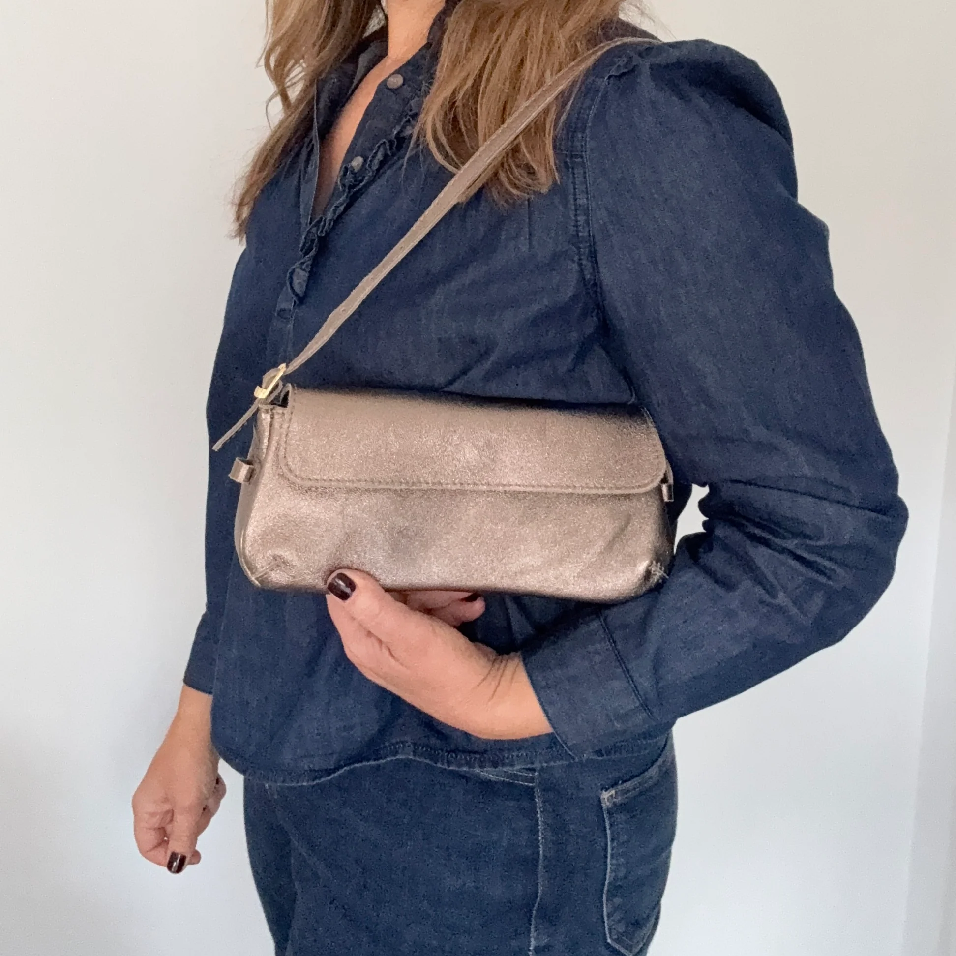 Bronze Leather Clutch Bag with Strap