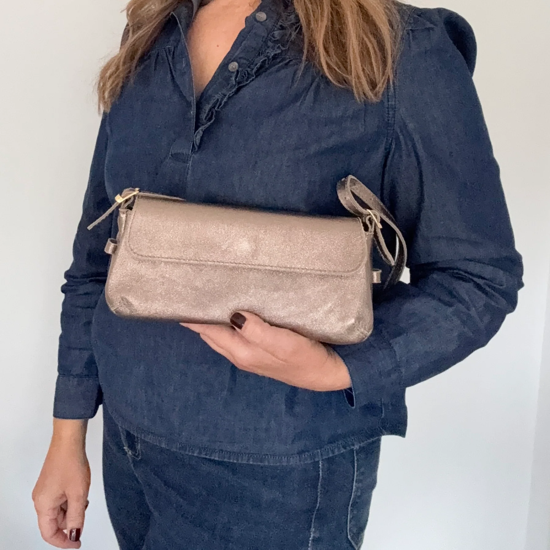 Bronze Leather Clutch Bag with Strap - Image 2