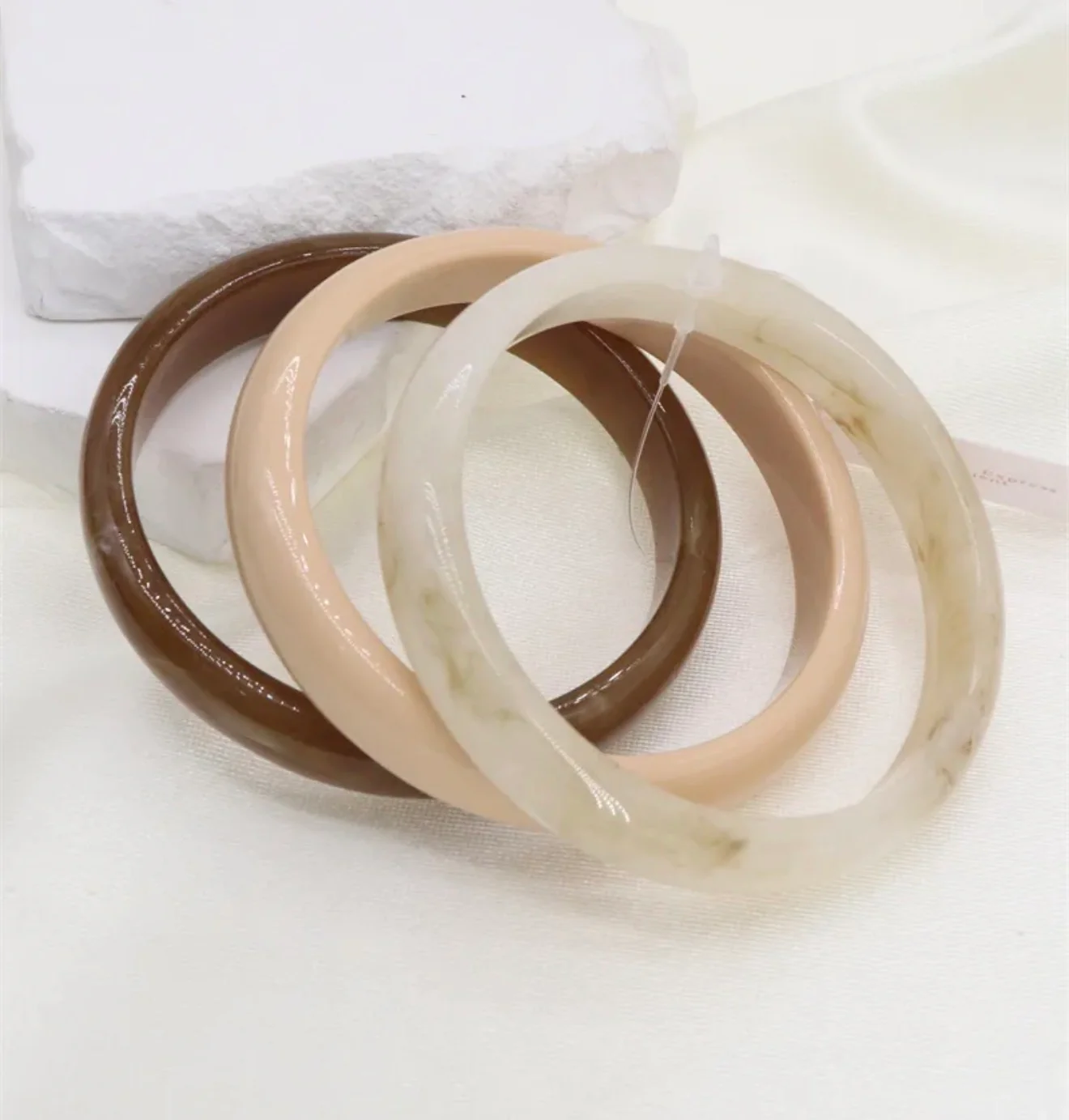 Brown & Beige Mix Resin Bangle Stack