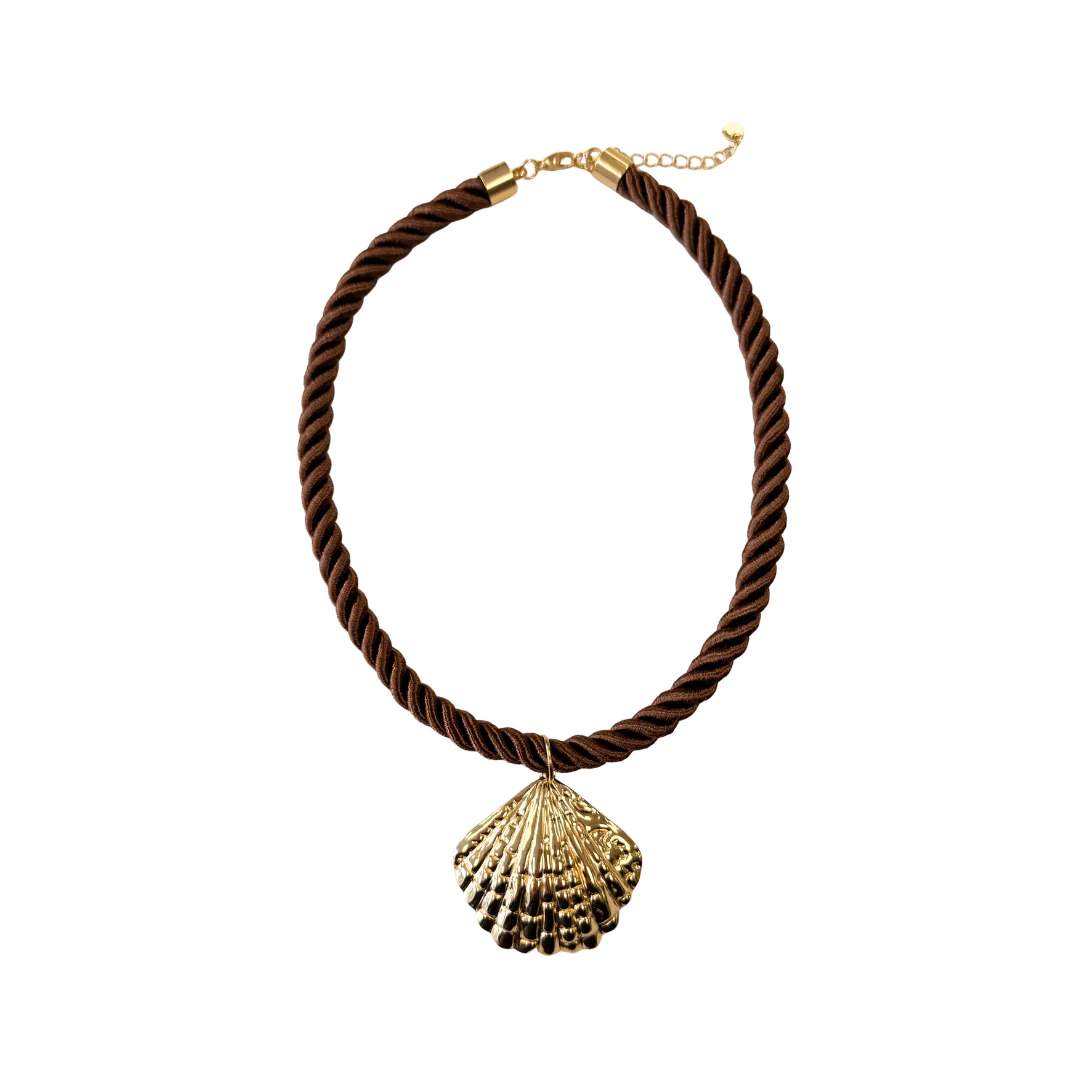 Brown & Gold Shell Cord Necklace