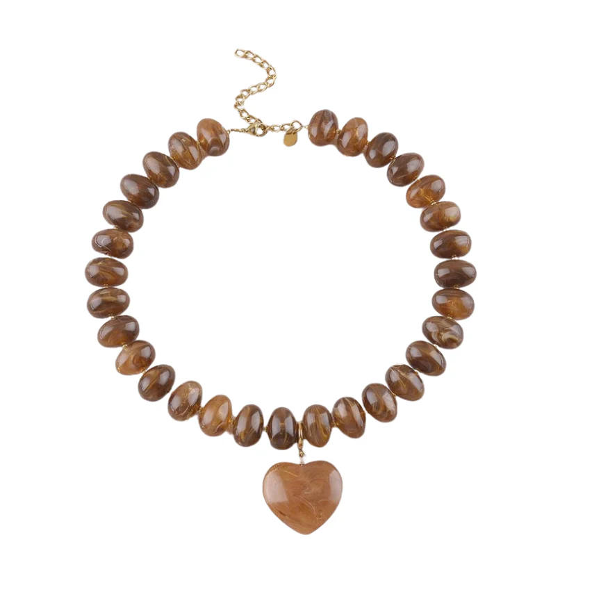 Brown Mix Heart Resin Beaded Necklace
