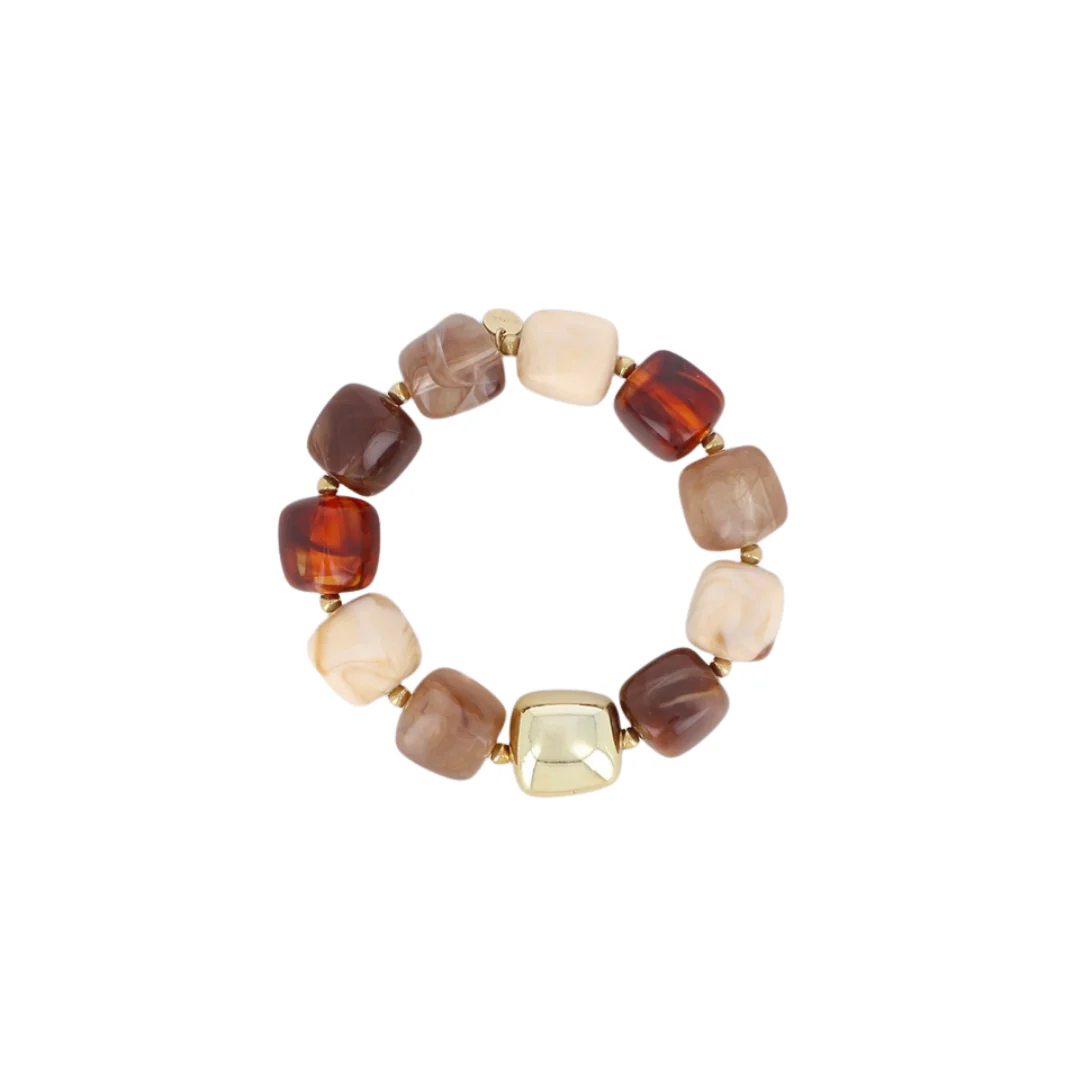 Brown Mix Resin Beaded Stretch Bracelet