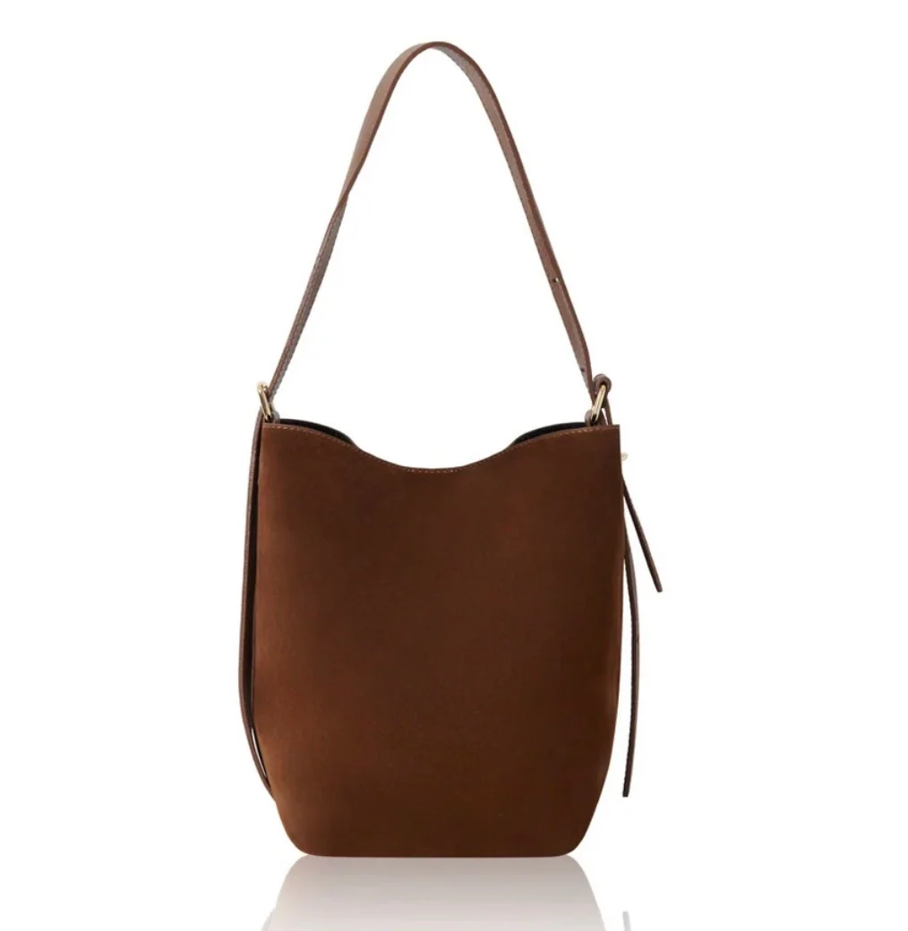 Brown Suede Shoulder Bag with Leather Strap - Image 2