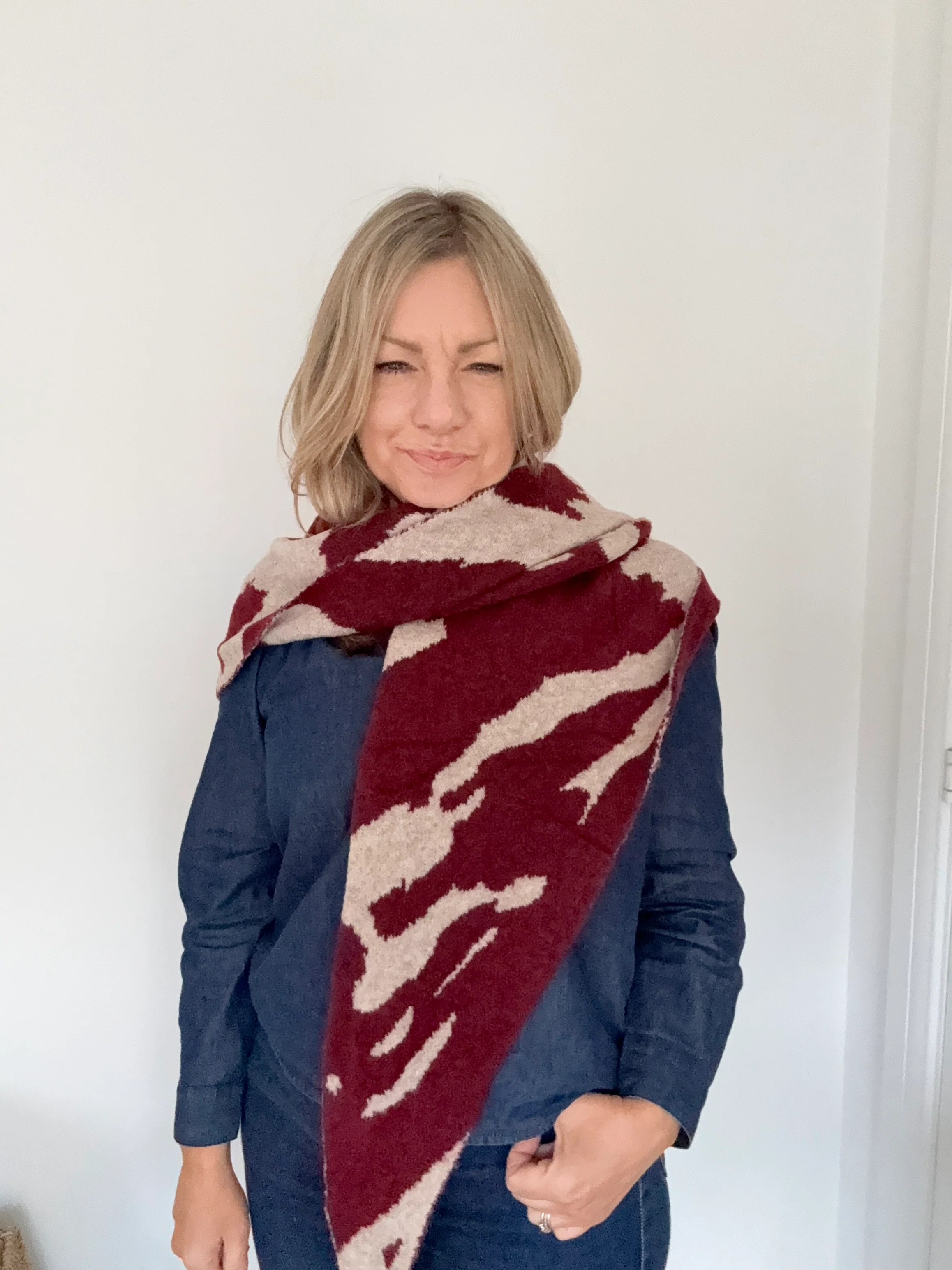 Burgundy Mix Cow Print Triangle Blanket Scarf