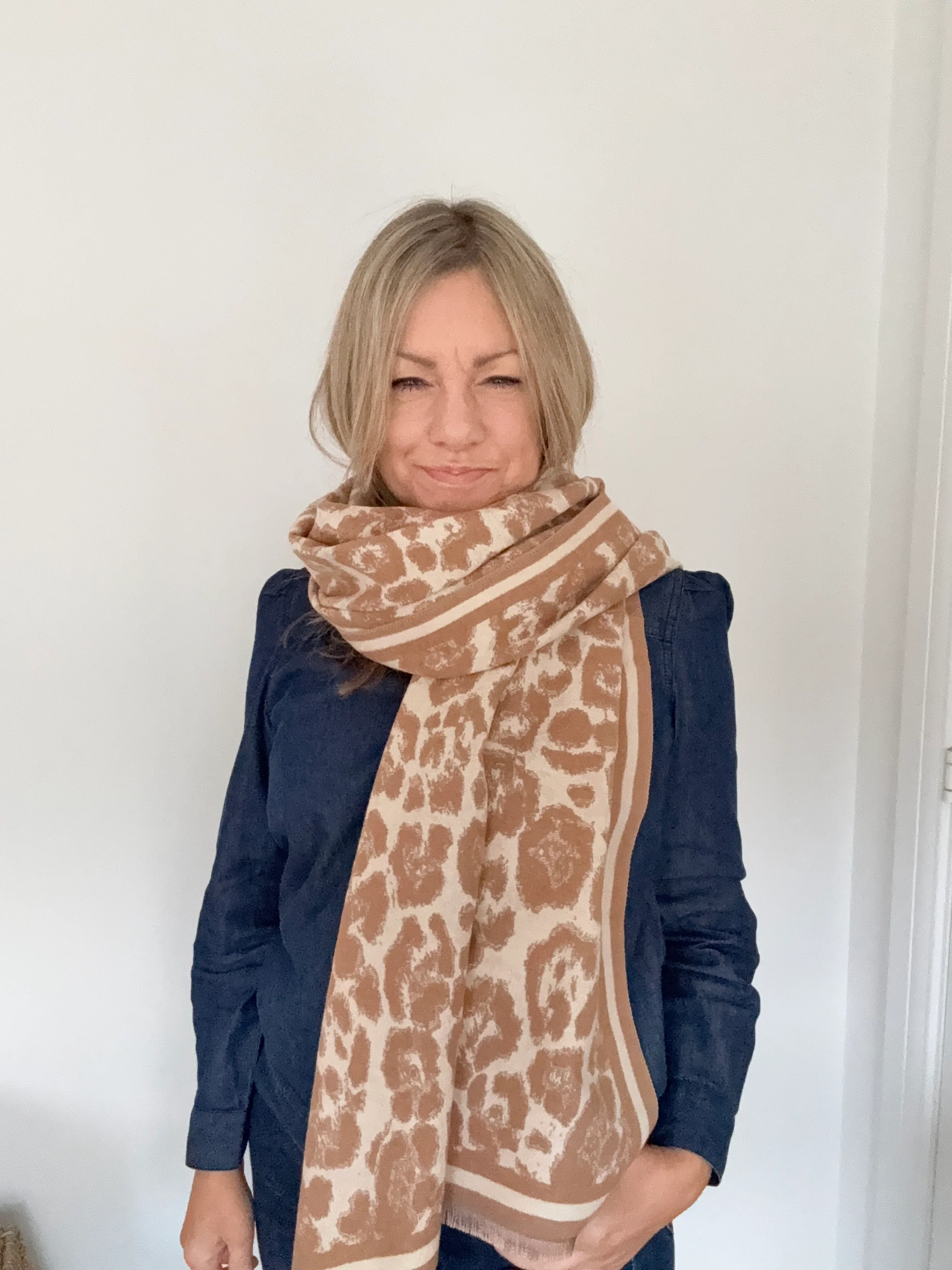 Camel Mix Animal Print Blanket Scarf