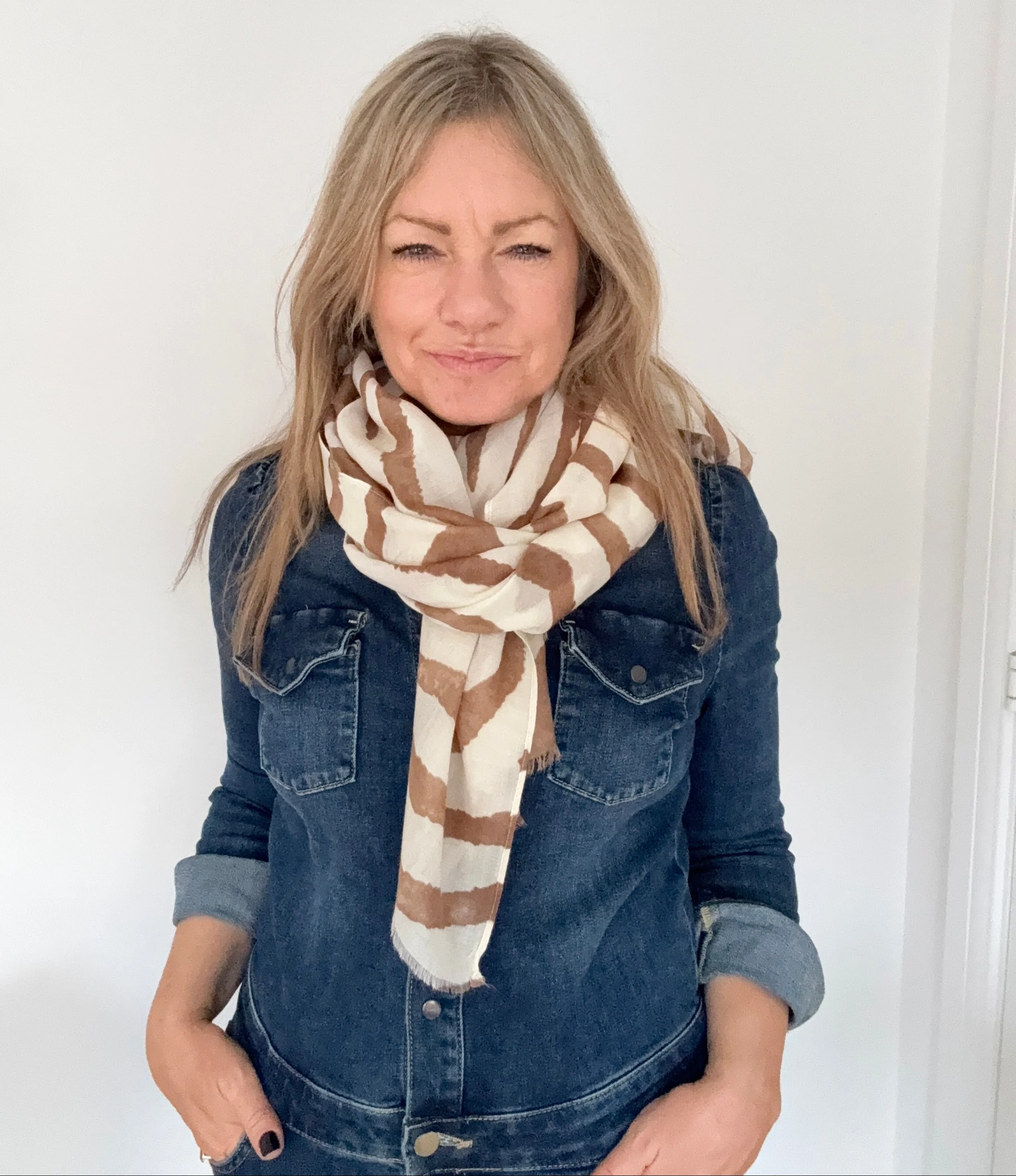 Coffee & Cream Zebra Print Lightweight Scarf