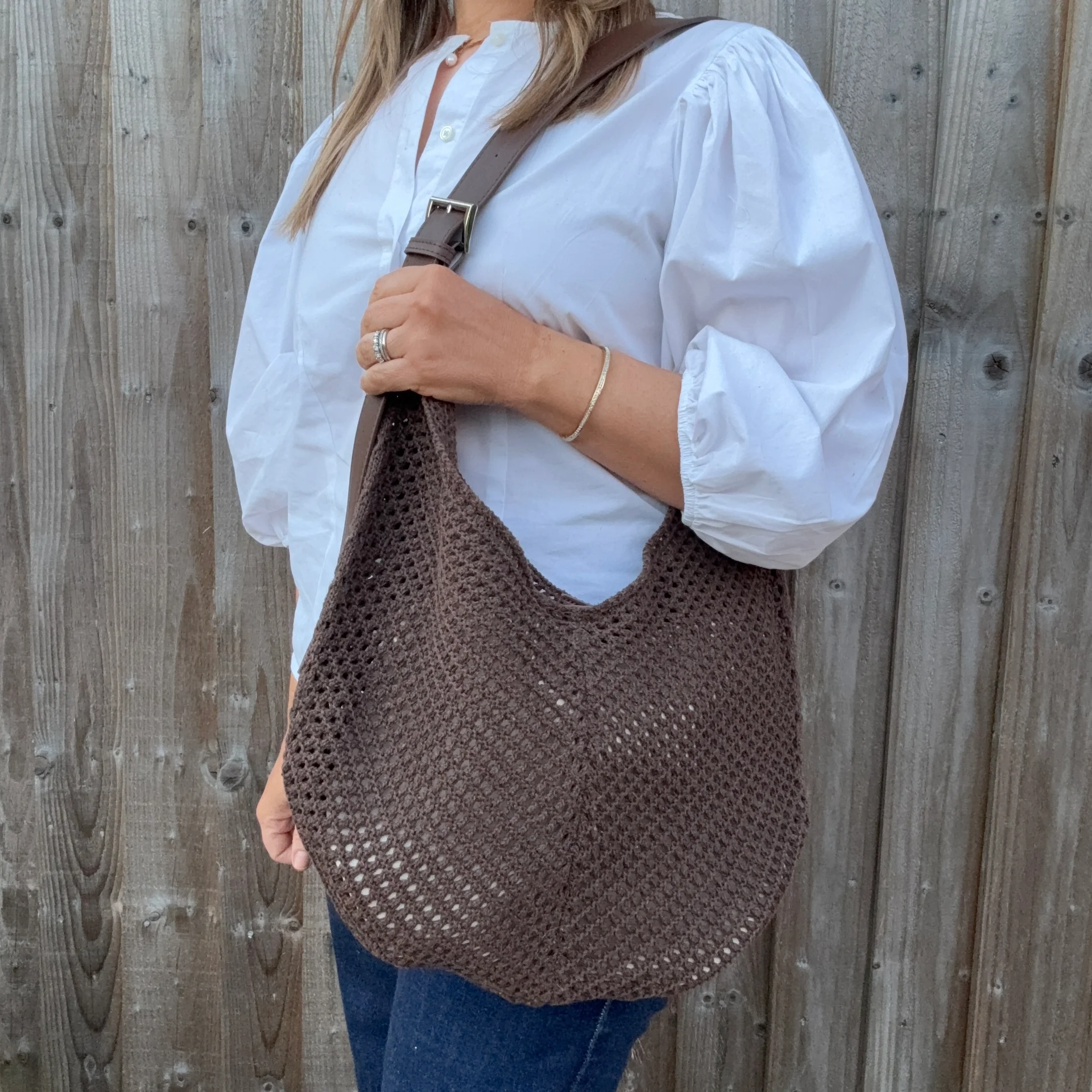 Dark Brown Knitted Crossbody Swing Bag - Image 3