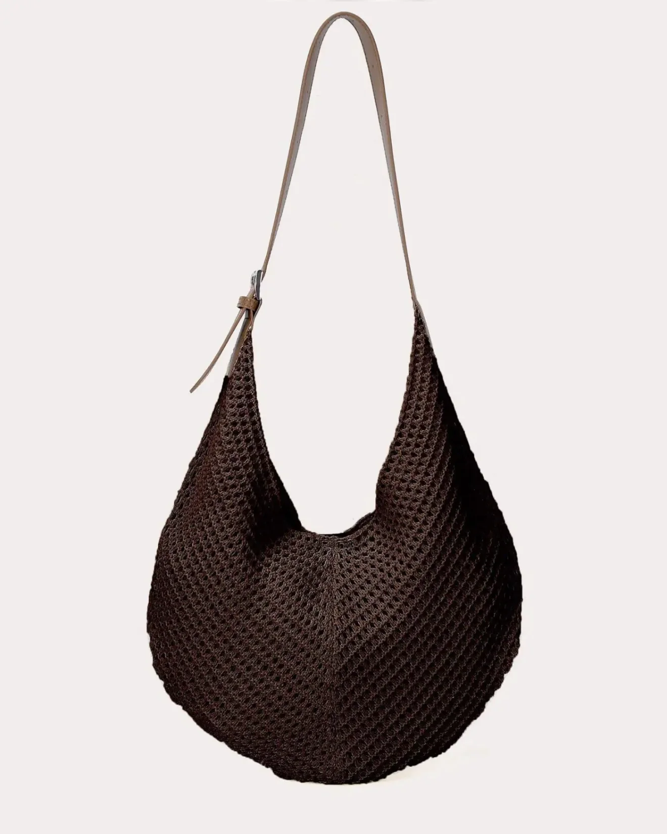 Dark Brown Knitted Crossbody Swing Bag - Image 6