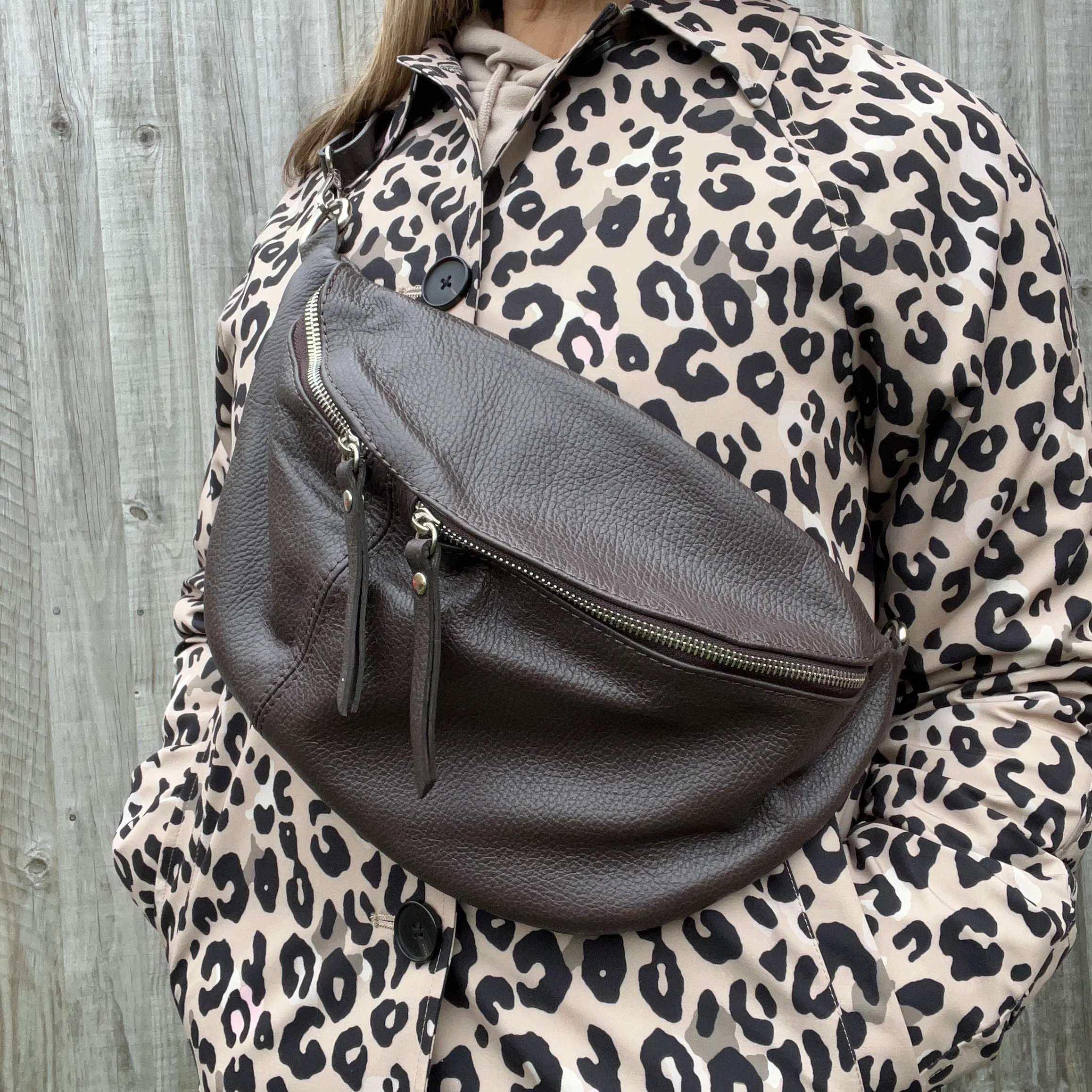 Dark Brown Large Crossbody Bum Bag - Image 3