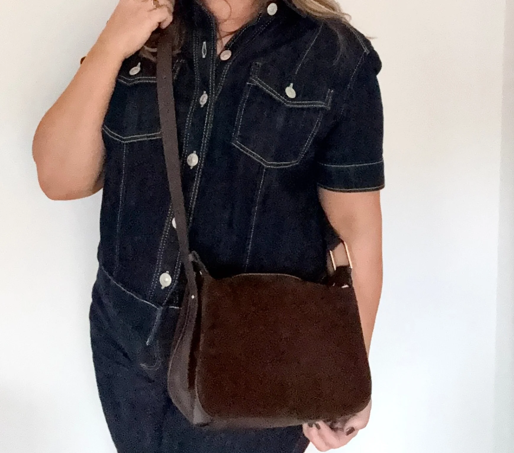 Dark Brown Suede & Leather Crossbody/ Shoulder Bag - Image 3