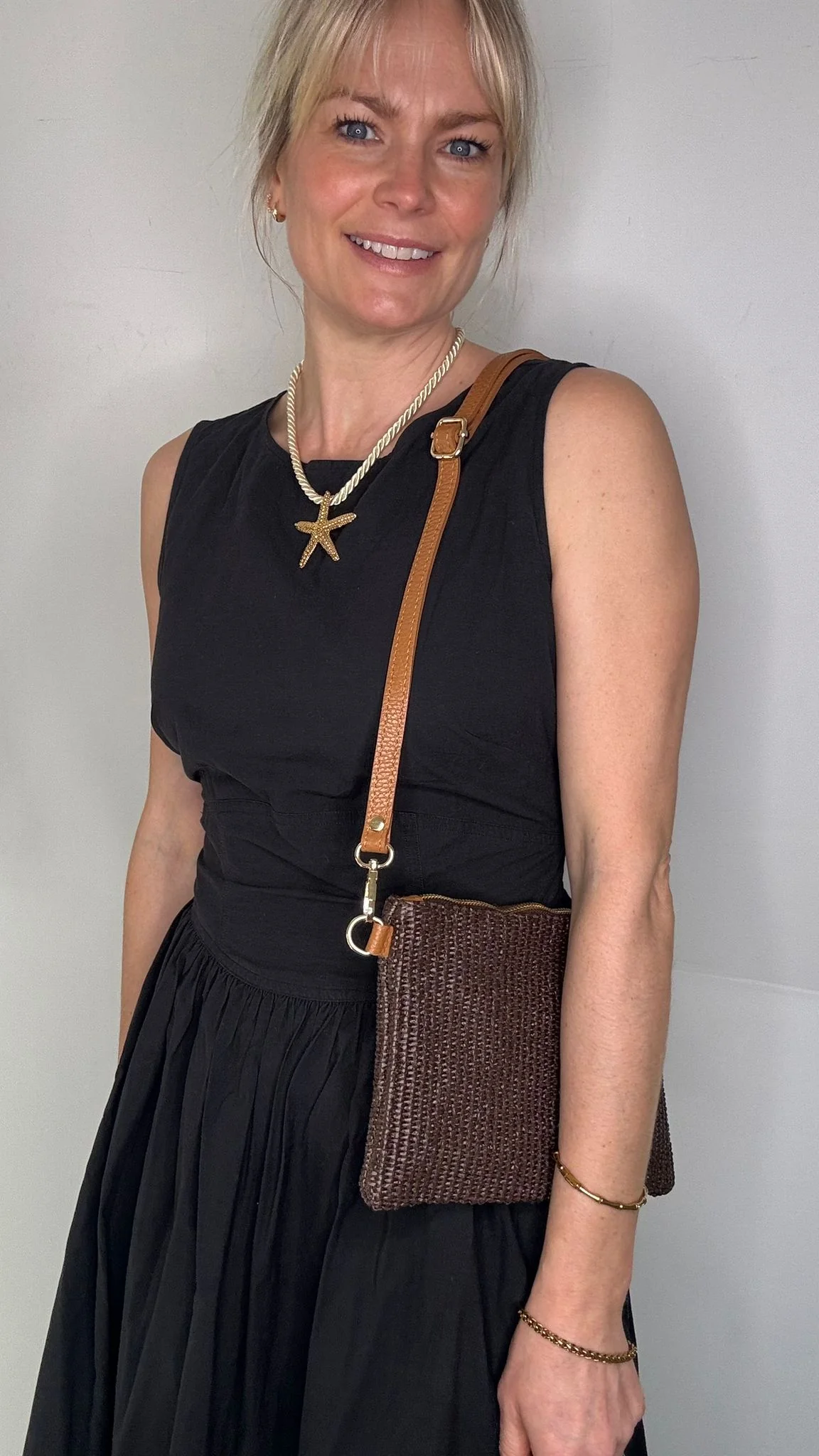 Dark Brown Woven Raffia Clutch/ Crossbody Bag - Image 3