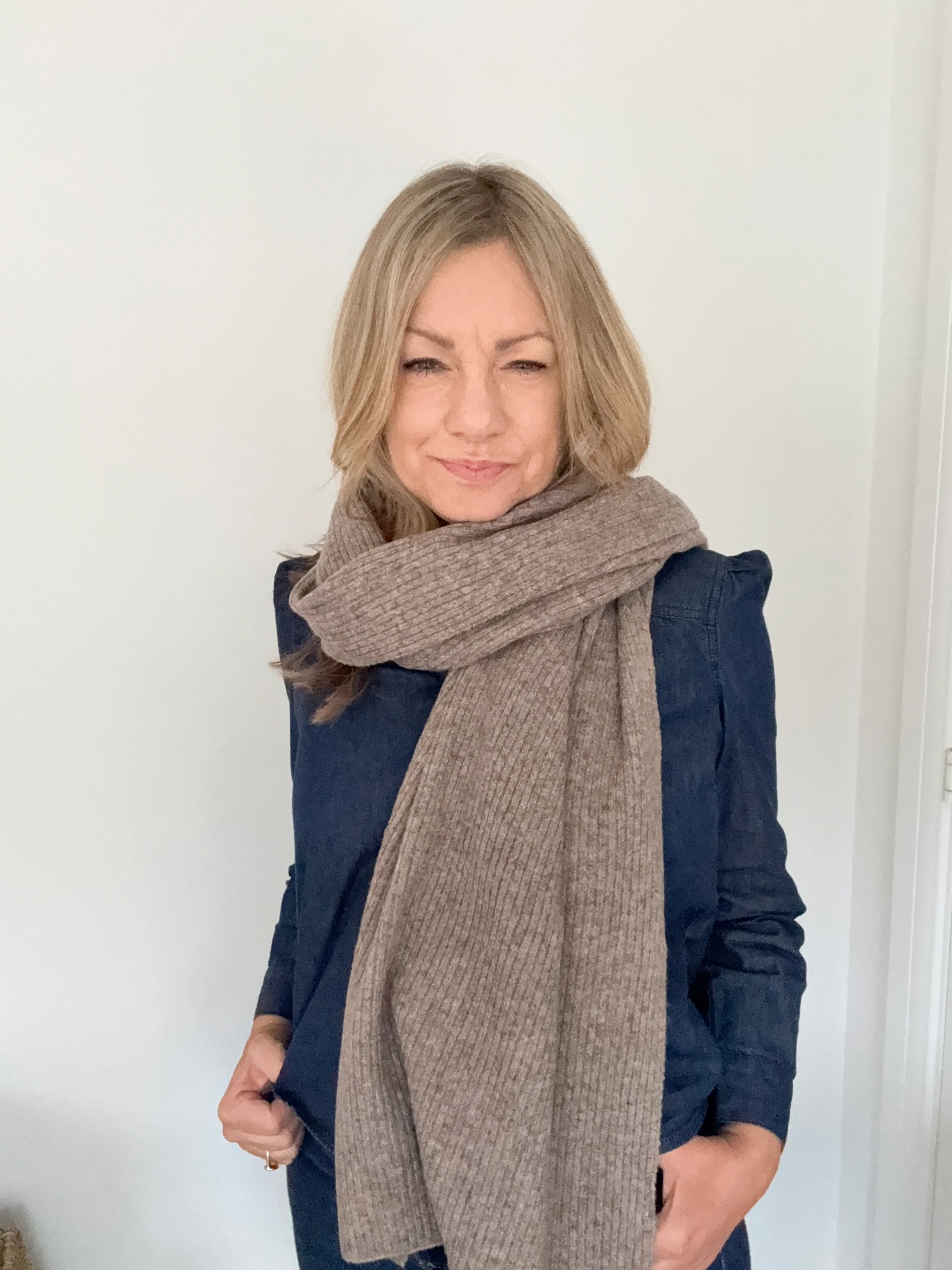 Dark Taupe Rib Knit Blanket Scarf