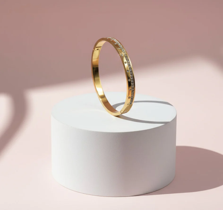 Gold Double Layer Crystal Dot Bangle