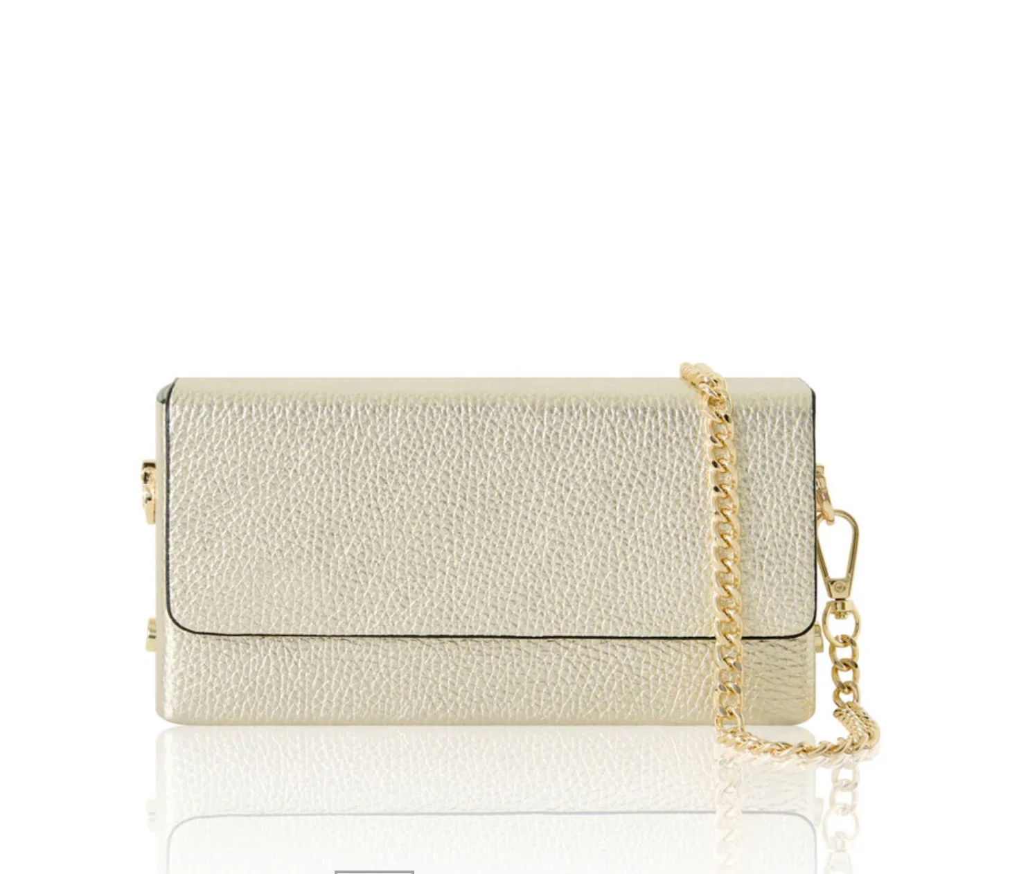 Gold Leather Box Clutch Bag with Chain Strap - Image 3