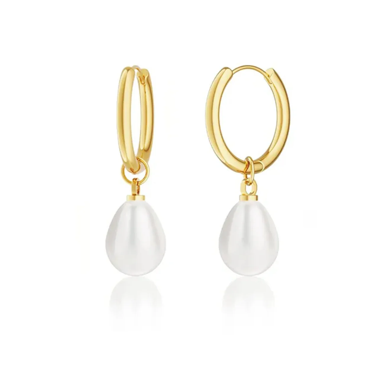 Gold Pearl Drop Hoop Huggies - Image 3