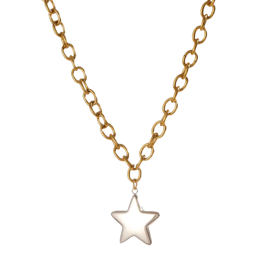 Gold & Silver Star Chainlink Necklace