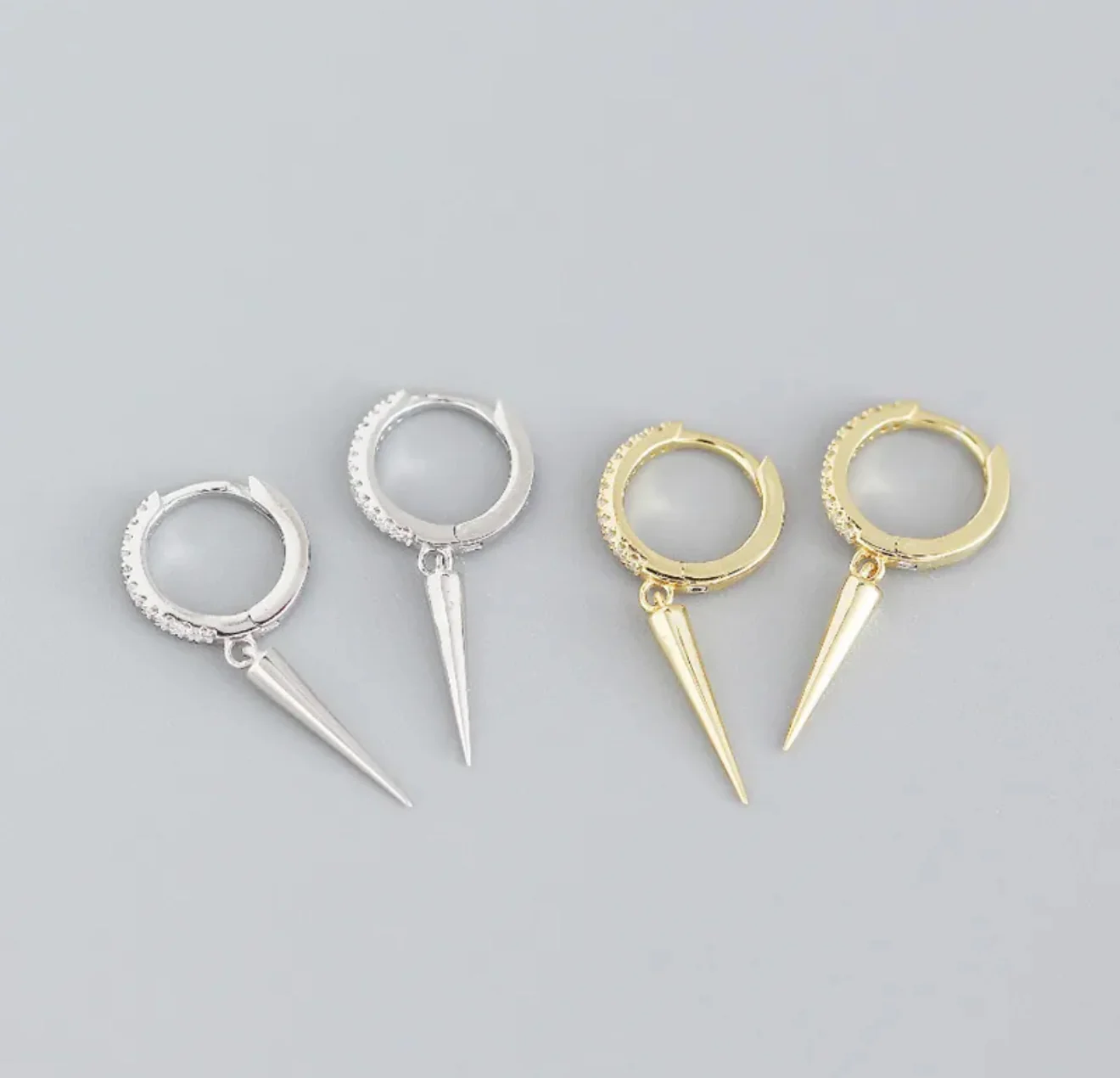 Gold Sparkle Drop Point Hoop Huggies - Image 2
