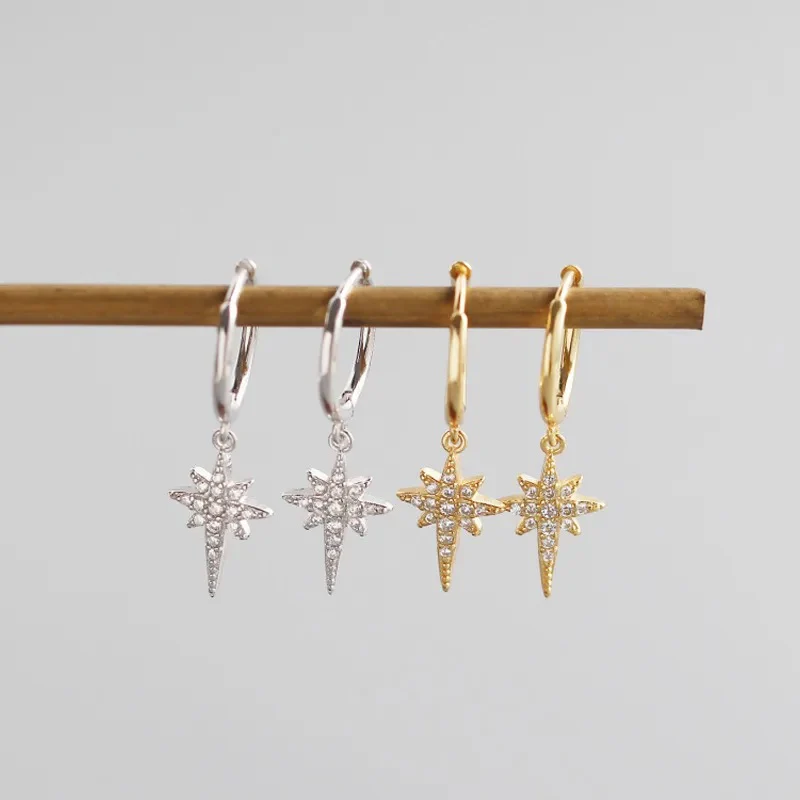 Gold Sparkly Star Hoop Huggies - Image 4