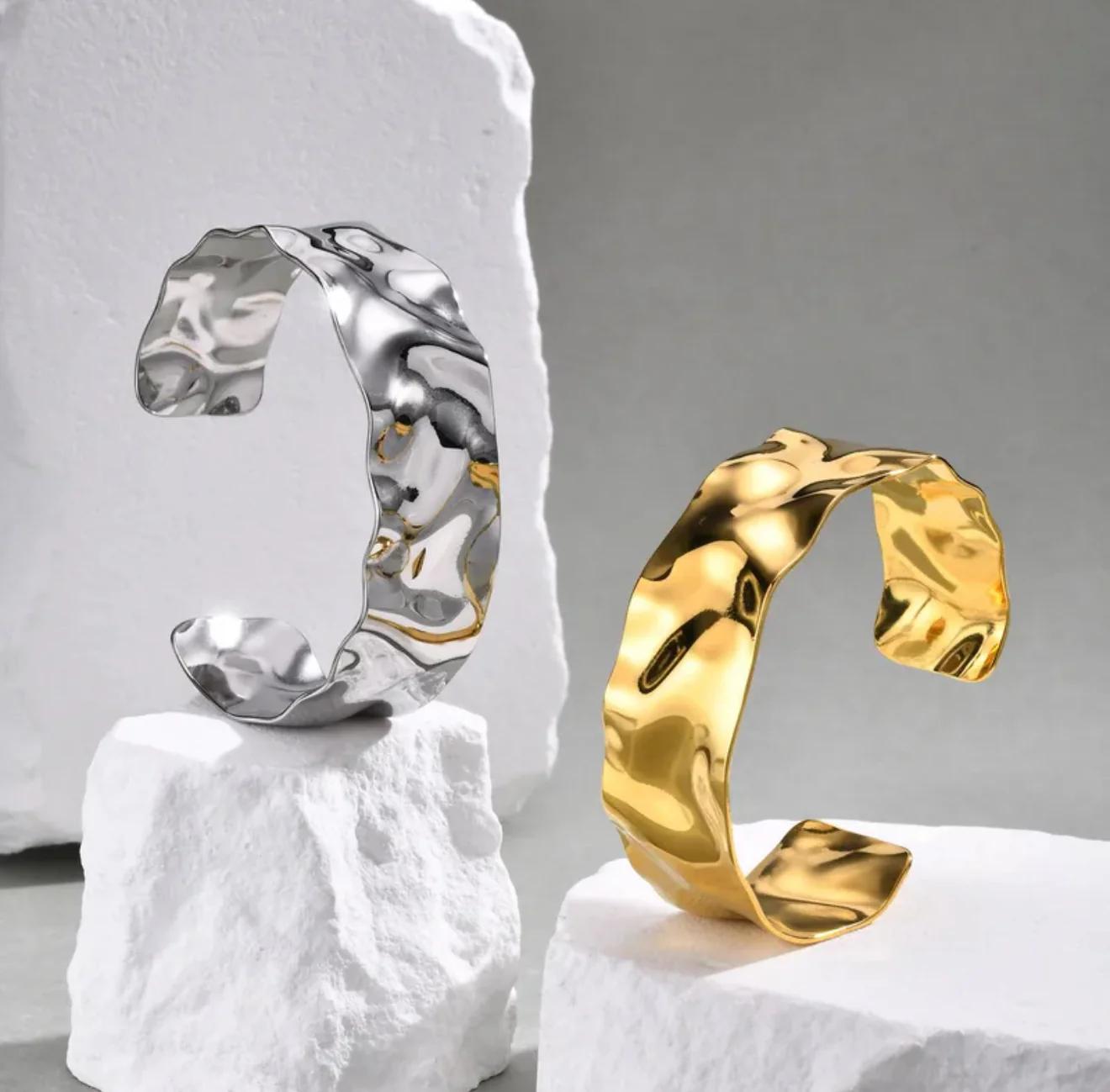 Gold Textured Cuff Bangle - Image 3