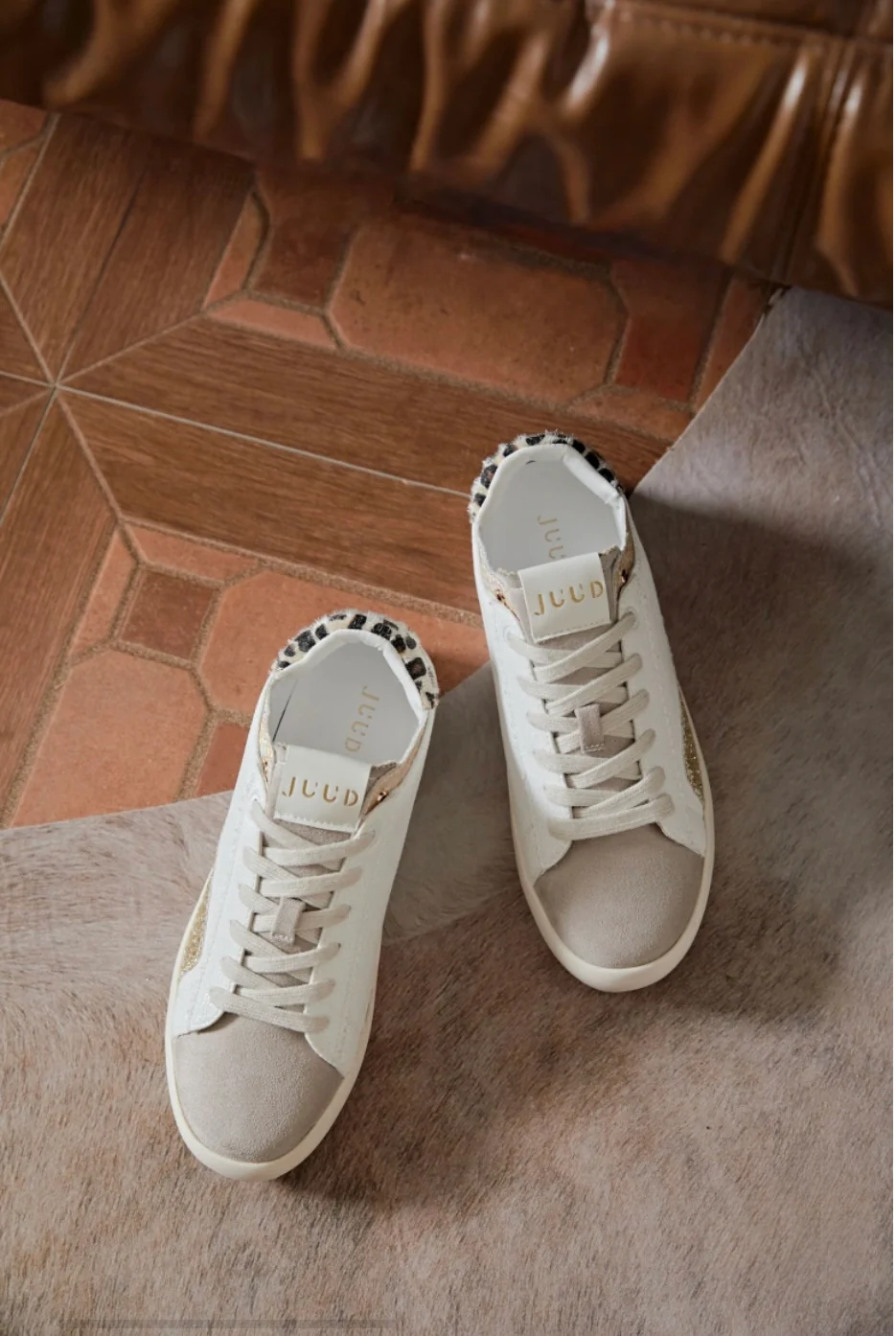 Grey & Gold Leopard Heel Trainers - Image 3