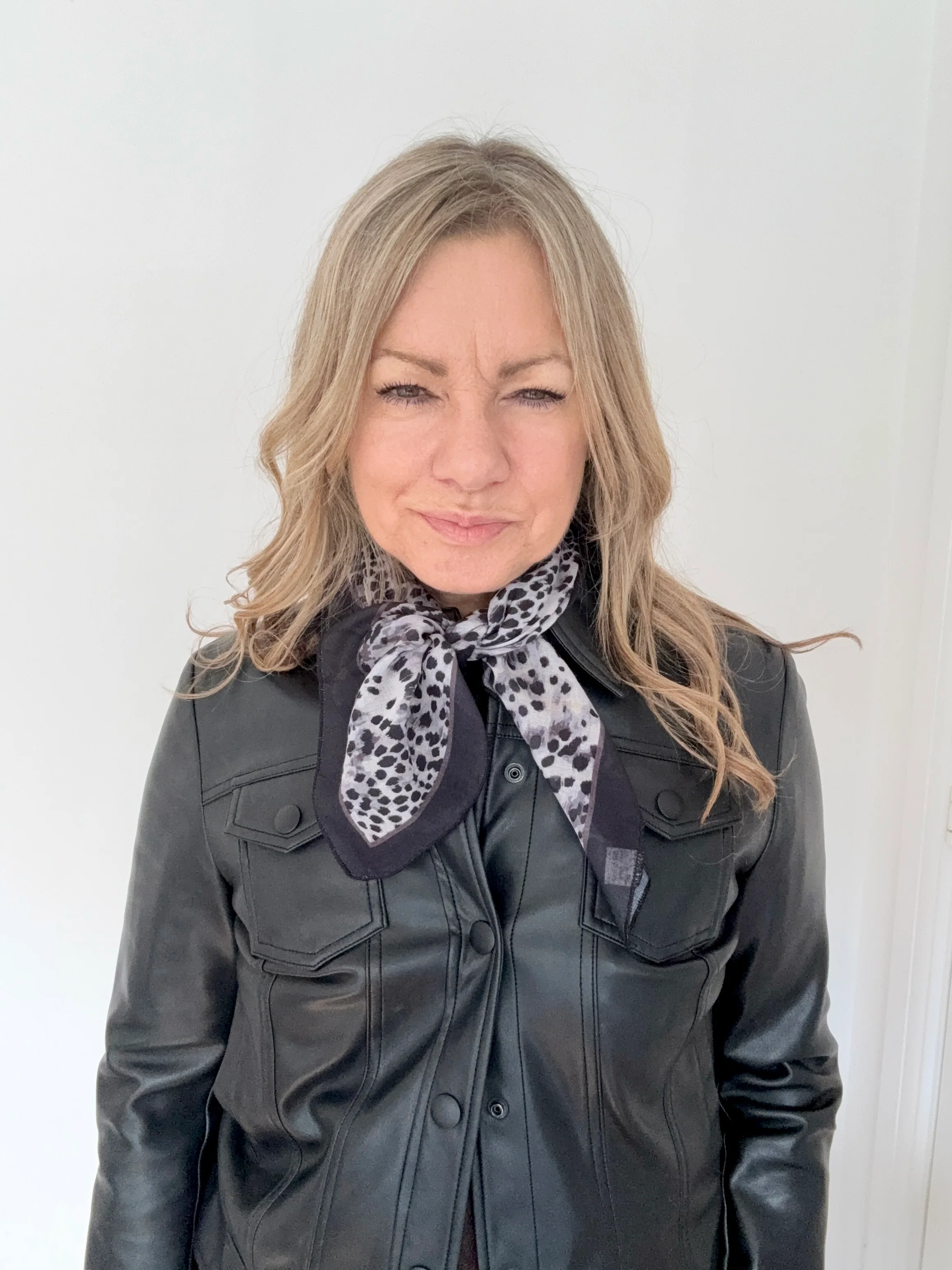 Grey Mix Animal Print Square Cotton Scarf/ Necktie - Image 3