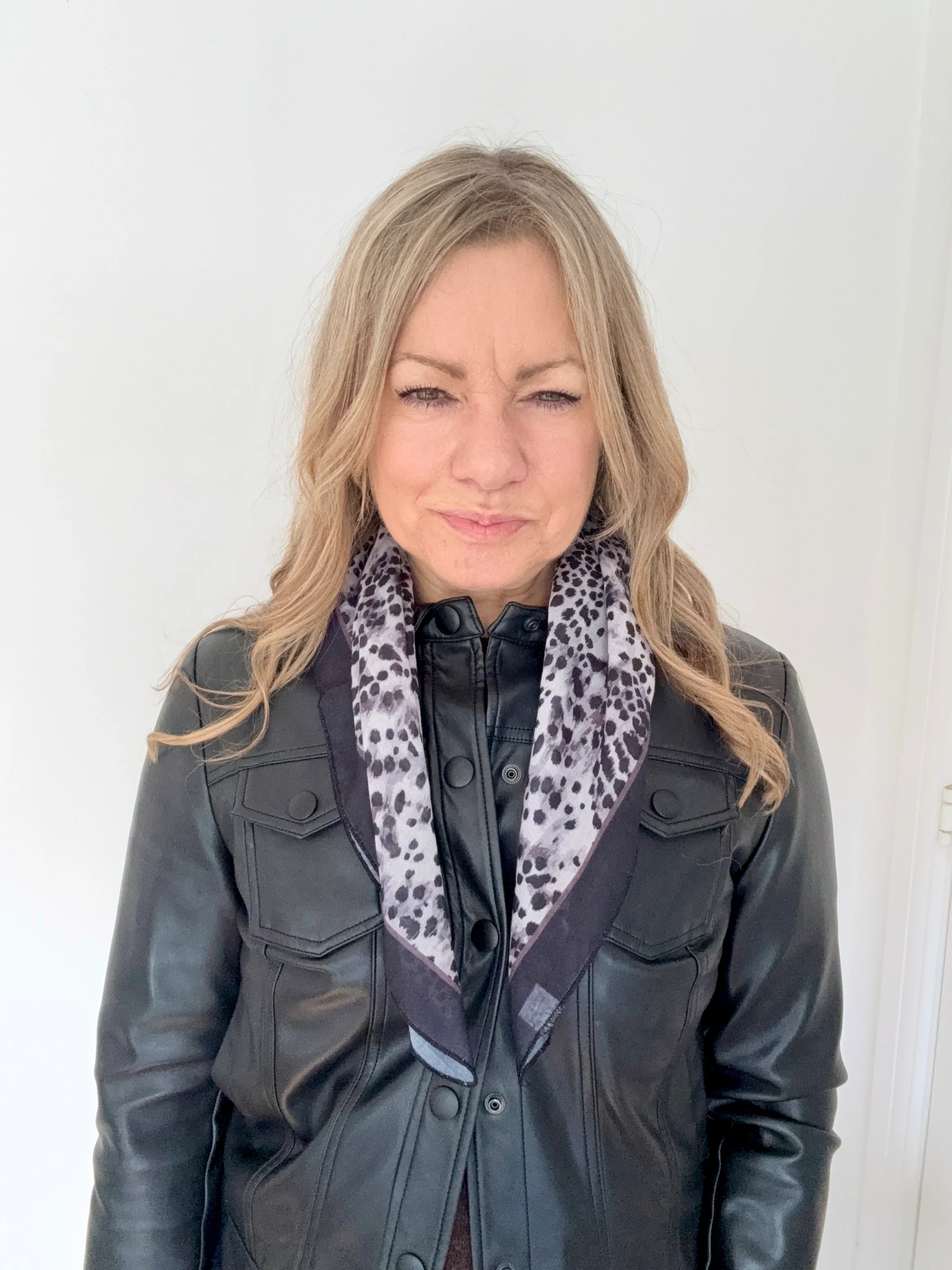 Grey Mix Animal Print Square Cotton Scarf/ Necktie - Image 4
