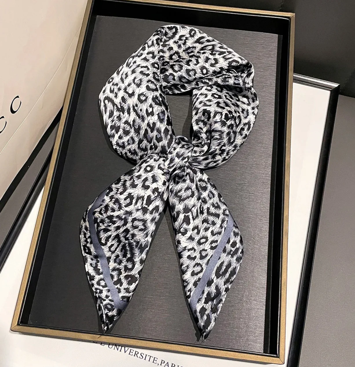 Grey Mix Animal Print Square Satin Scarf/ Necktie - Image 3