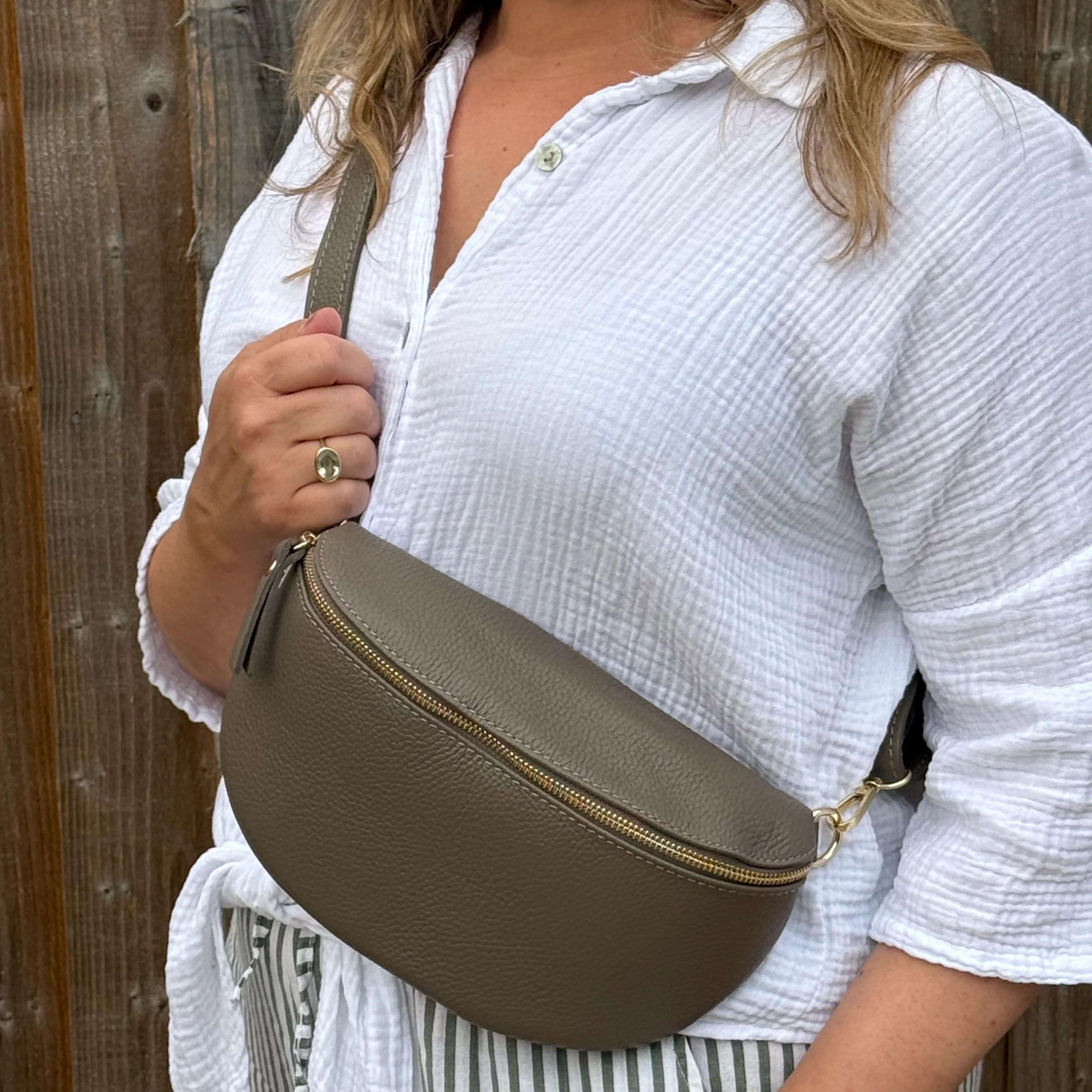 Large Dark Taupe Crossbody / Waist Bag