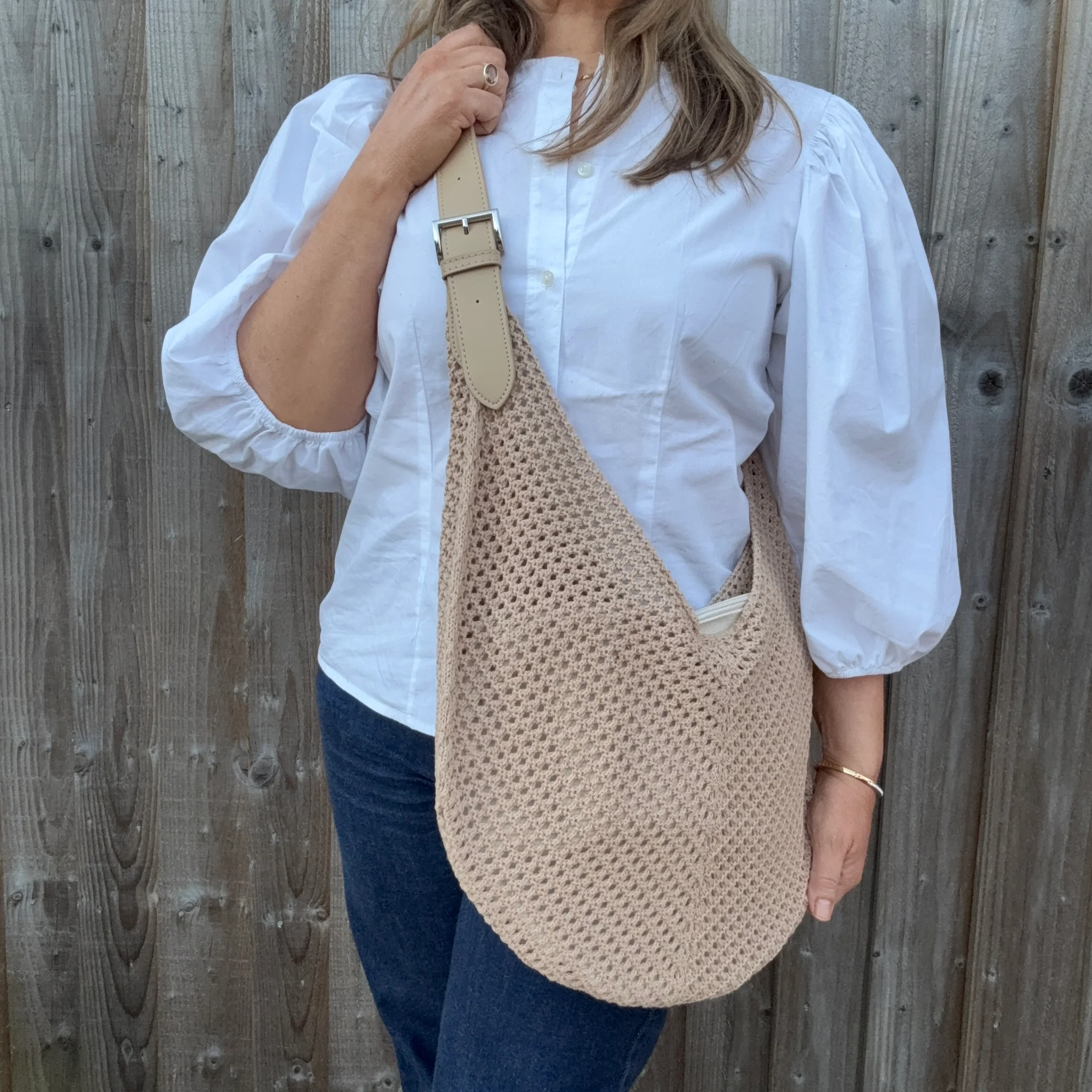 Natural Knitted Crossbody Swing Bag - Image 4