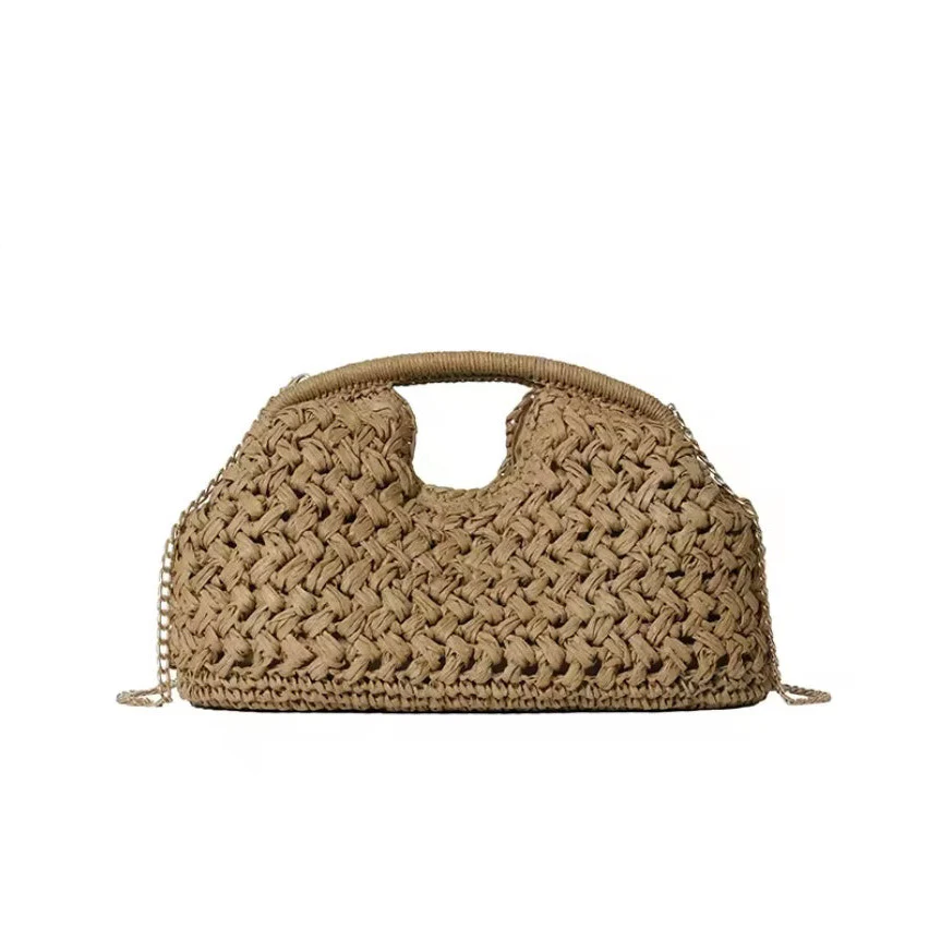 Natural Woven Raffia Structured Clutch/ Crossbody Bag - Image 4
