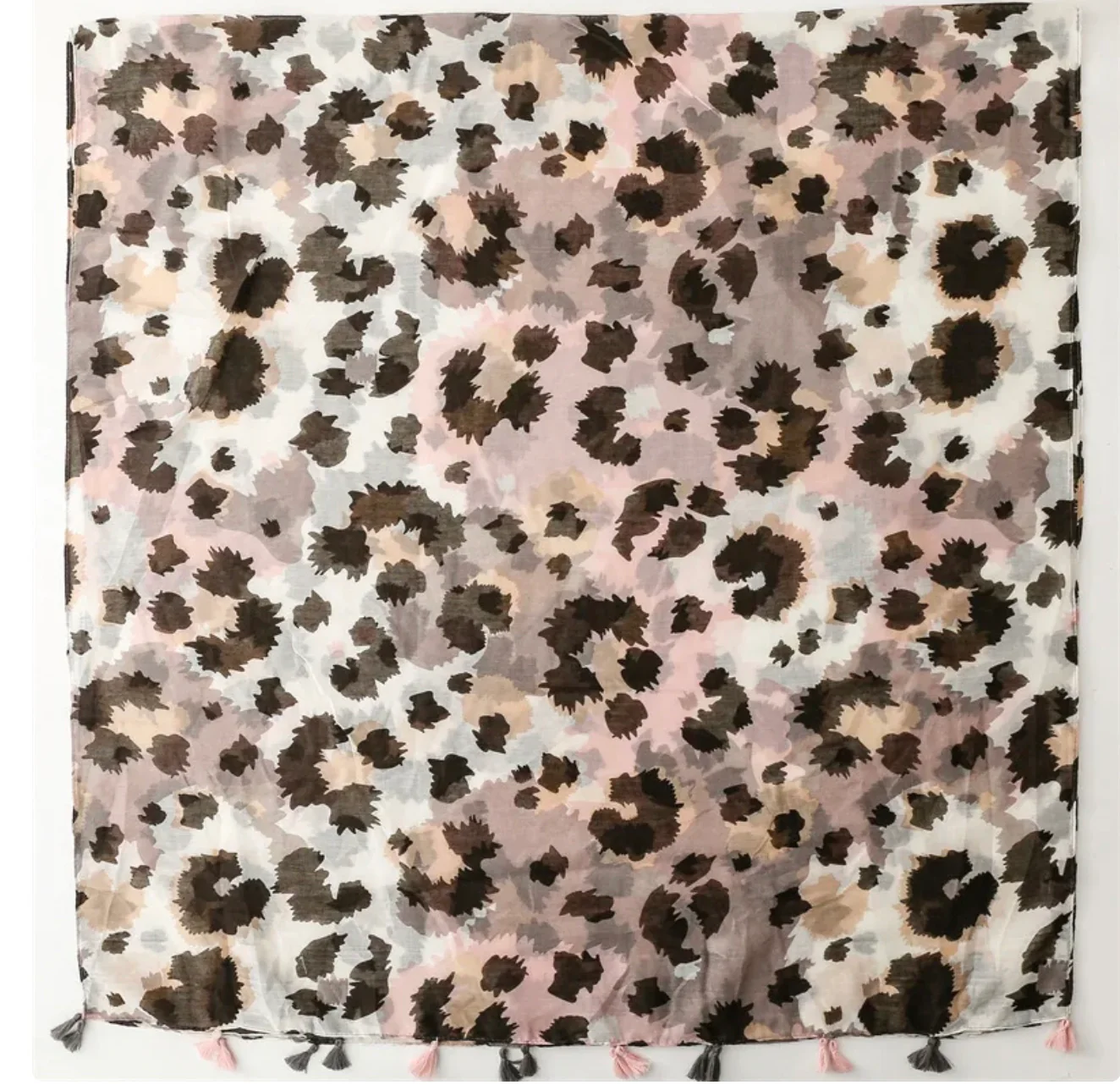 Pink & Grey Animal Print Lightweight Tassel Scarf - Image 3