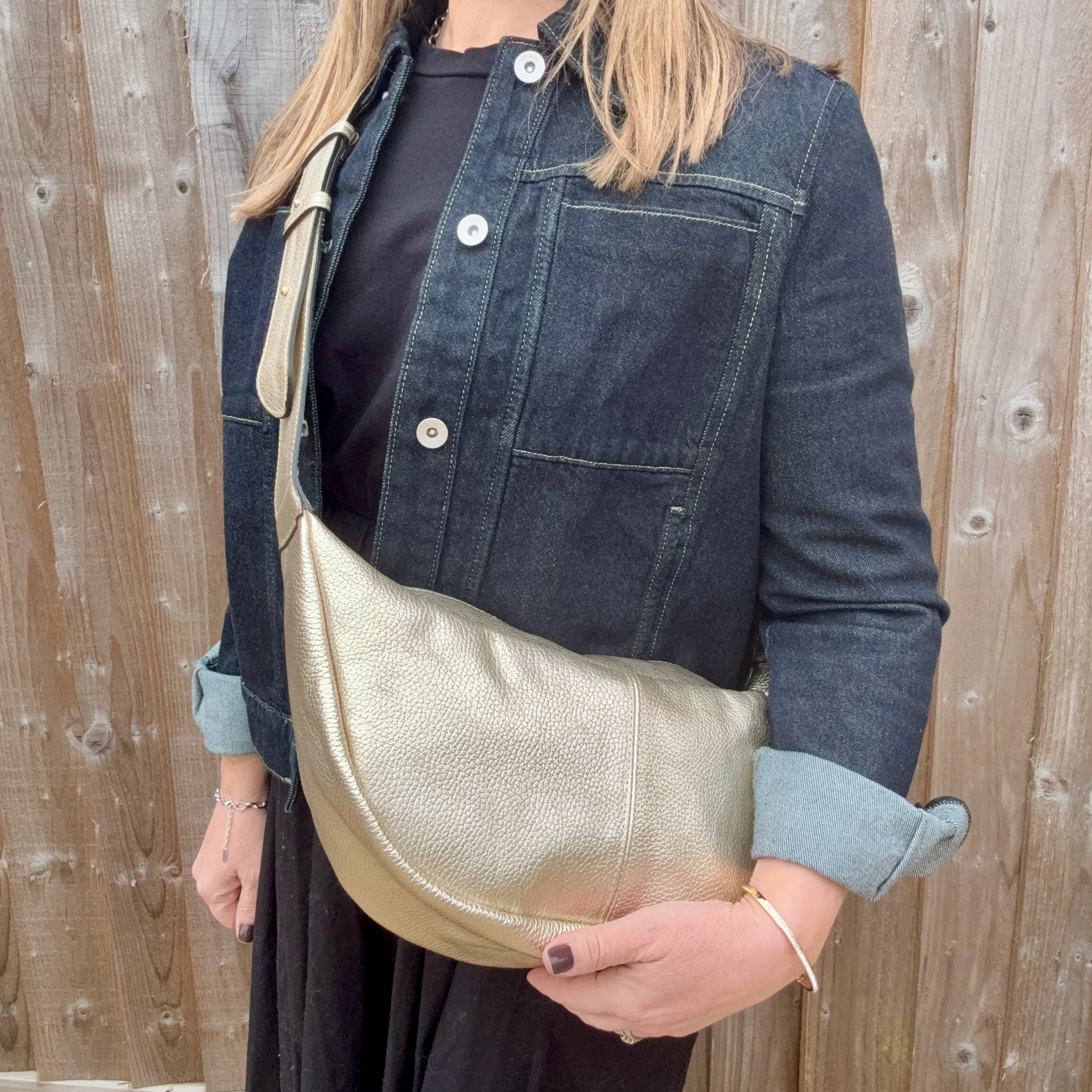 Gold Crossbody Wide Strap Swing Bag - Image 4