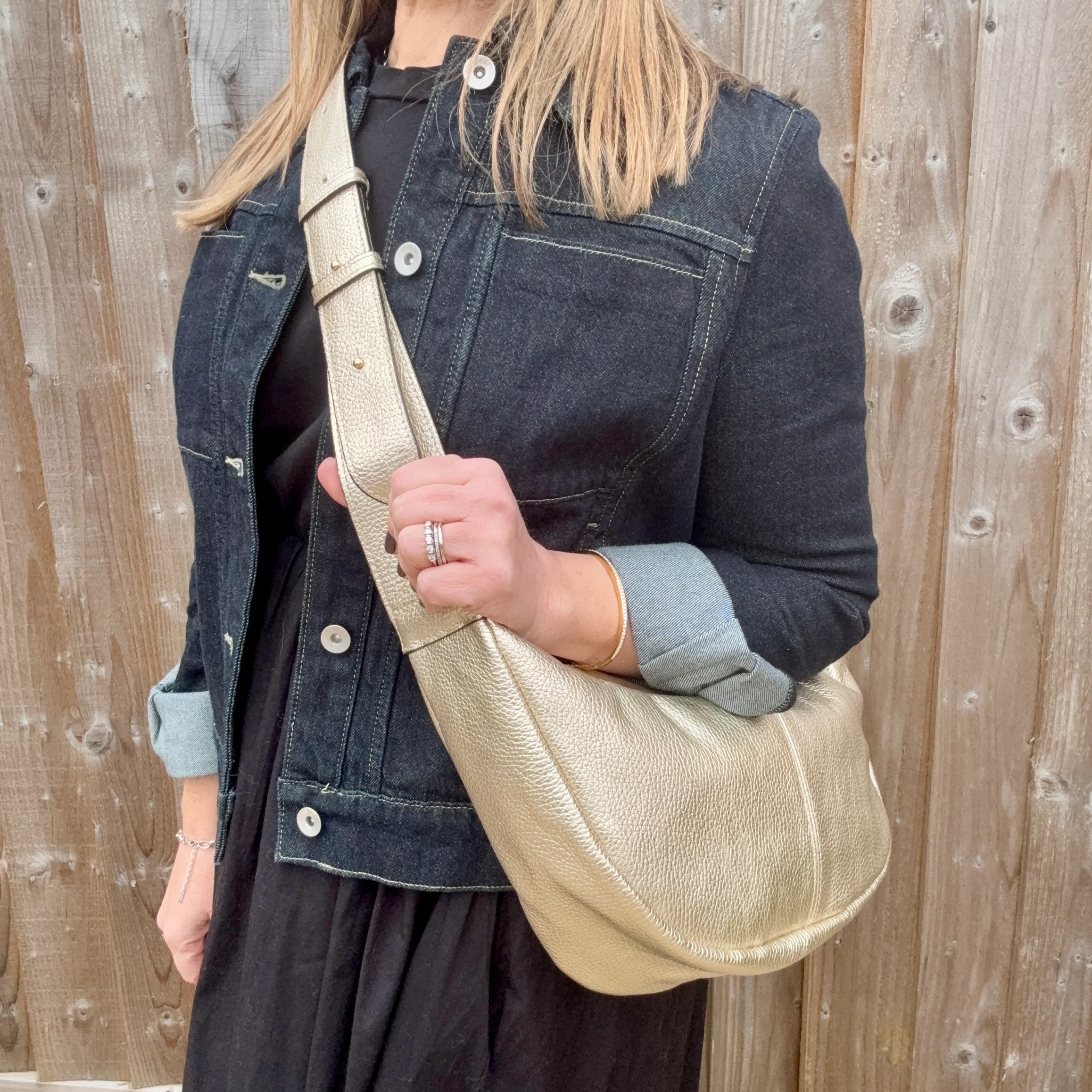 Gold Crossbody Wide Strap Swing Bag - Image 6