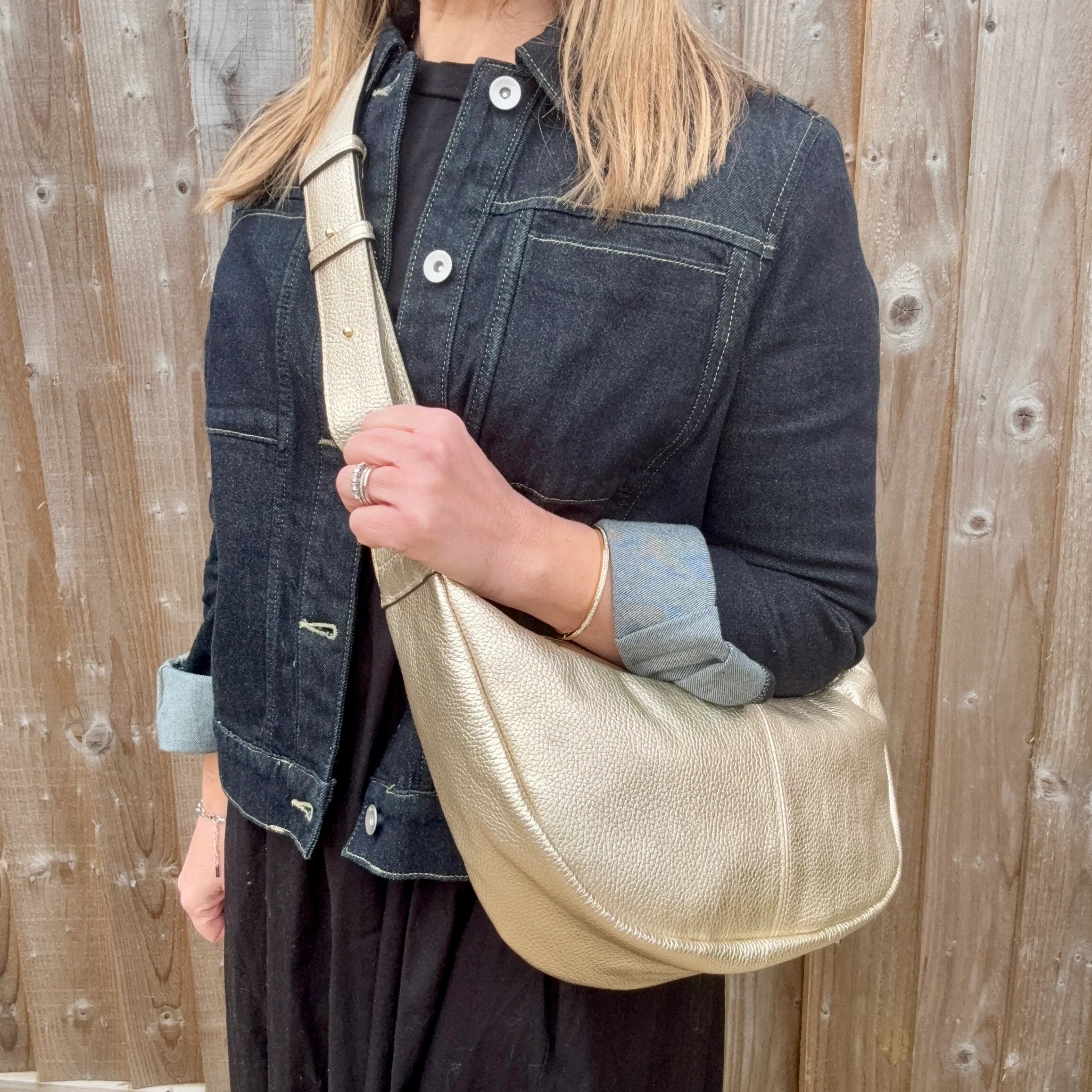 Gold Crossbody Wide Strap Swing Bag - Image 7