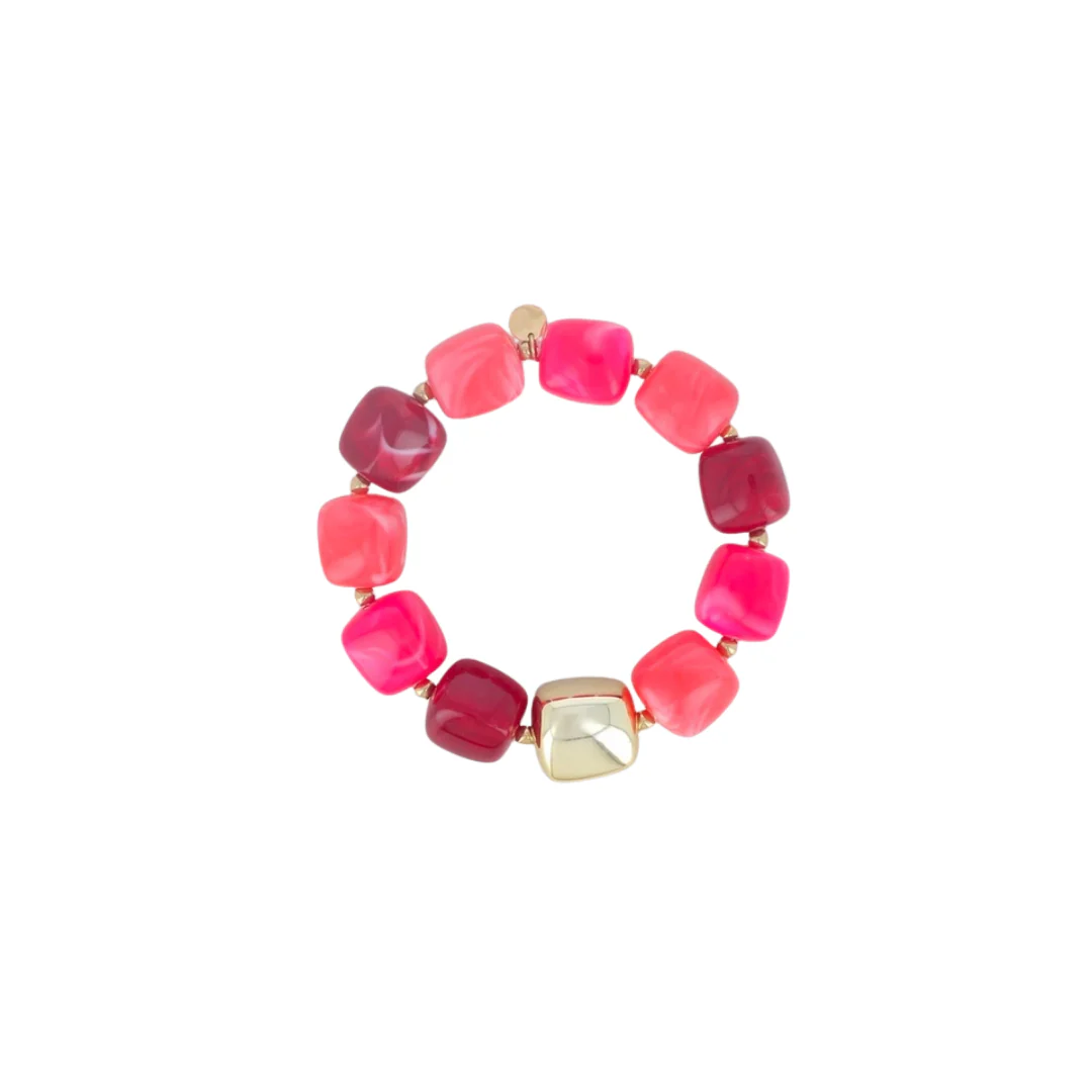 Red & Pink Mix Resin Beaded Stretch Bracelet