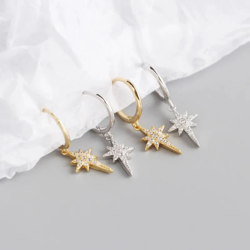 Silver Sparkly Star Hoop Huggies - Image 4
