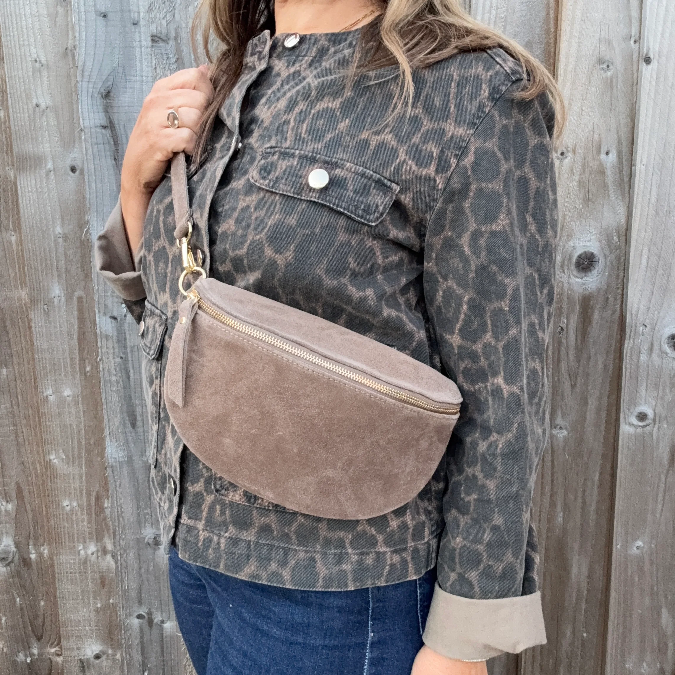 Suede Large Dark Taupe Crossbody/ Waist Bag - Image 3