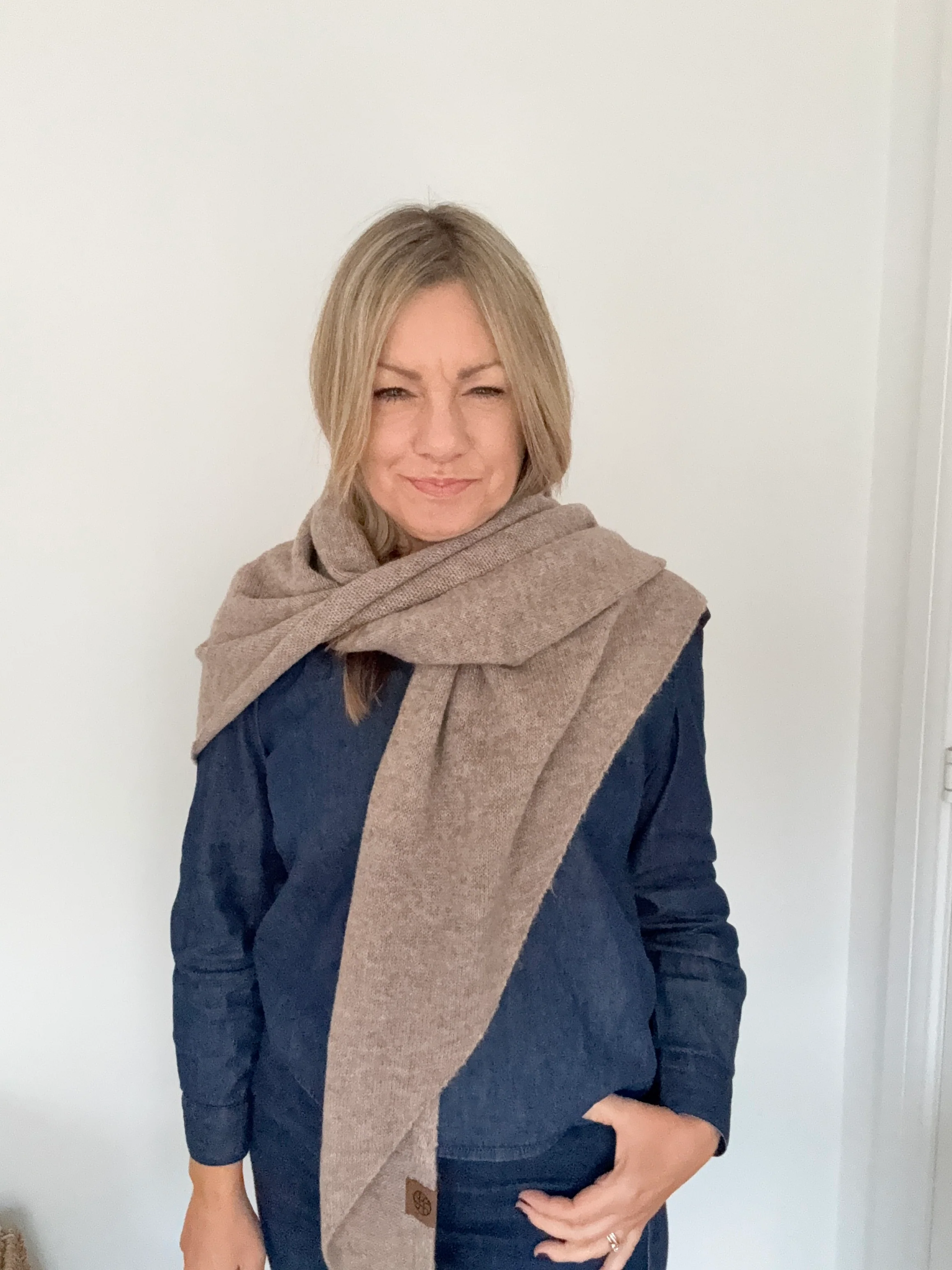 Taupe Knit Triangle Blanket Scarf