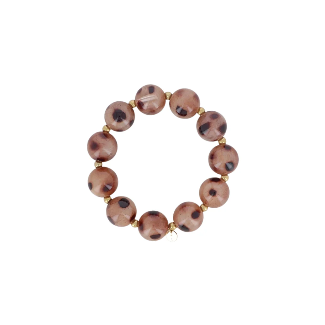 Taupe Leopard Resin Beaded Stretch Bracelet