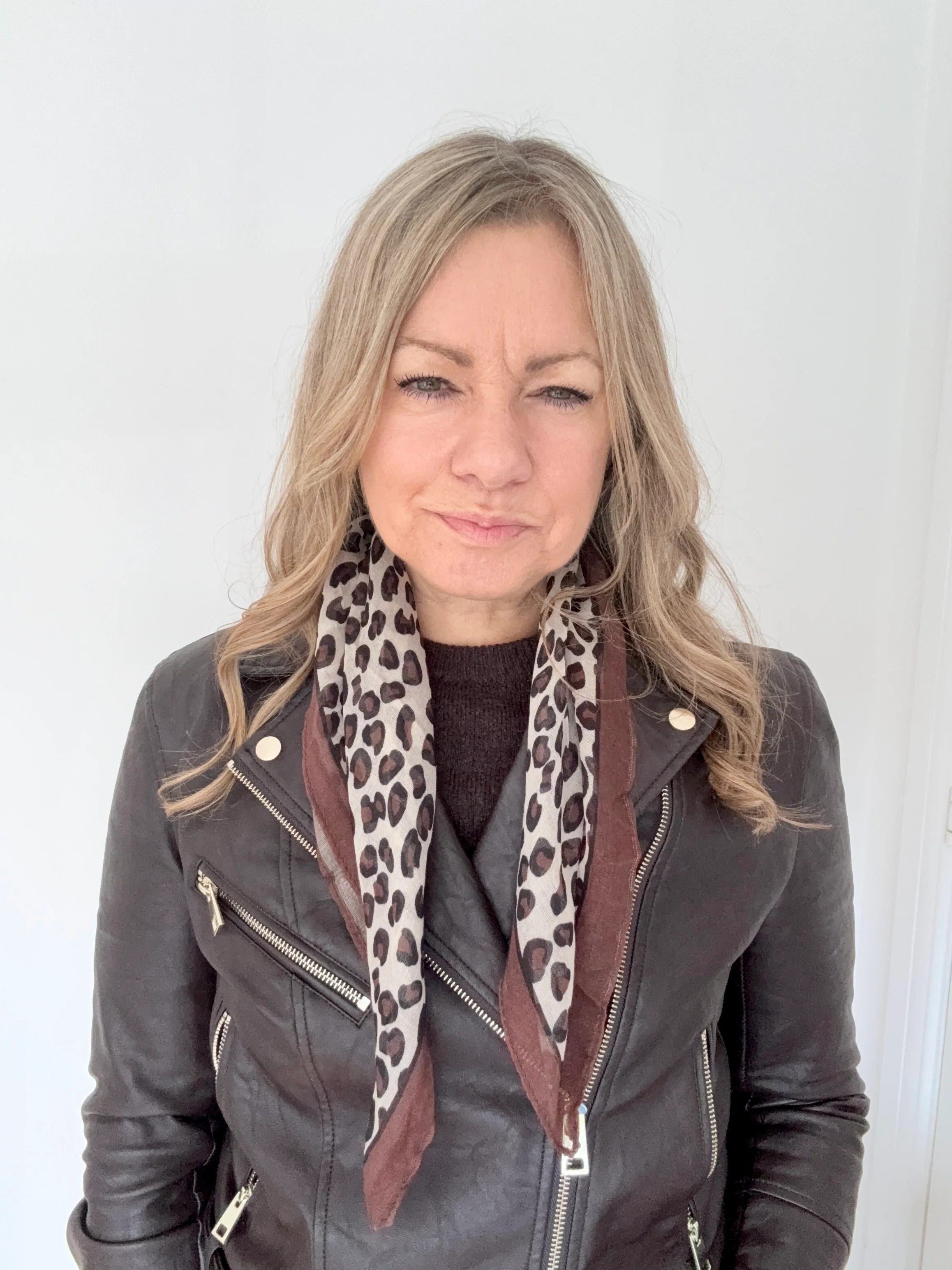 Taupe Mix Animal Print Square Cotton Scarf/ Necktie - Image 3