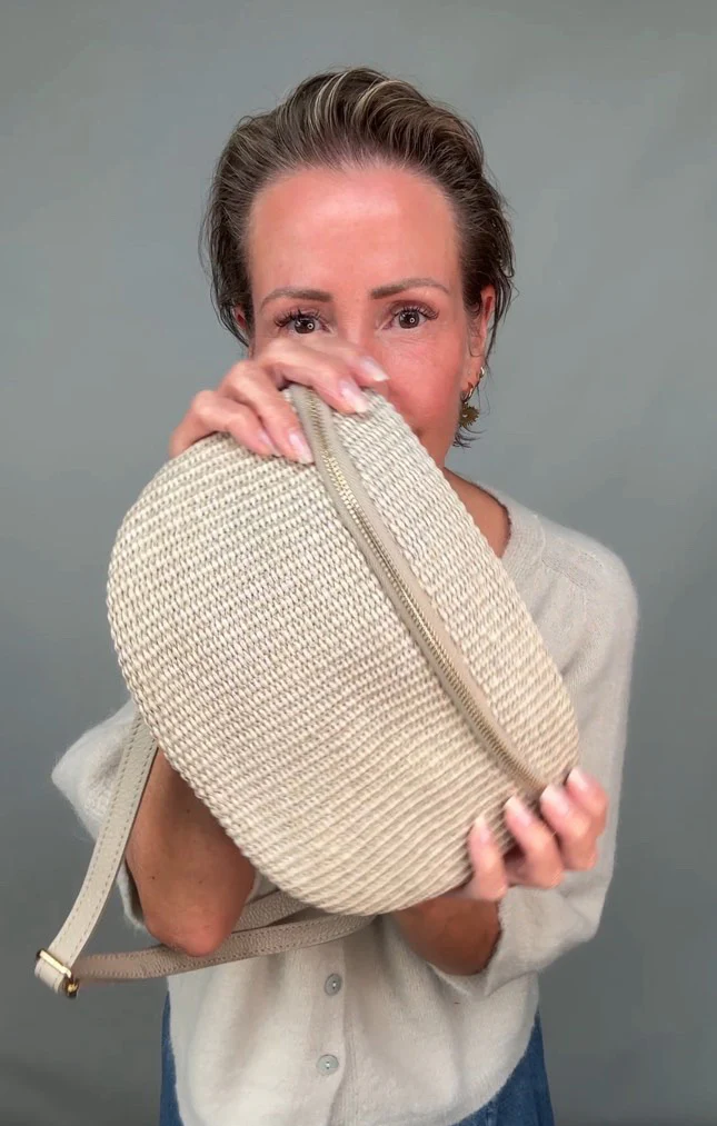 Taupe Raffia Large Crossbody / Waist Bag - Image 3