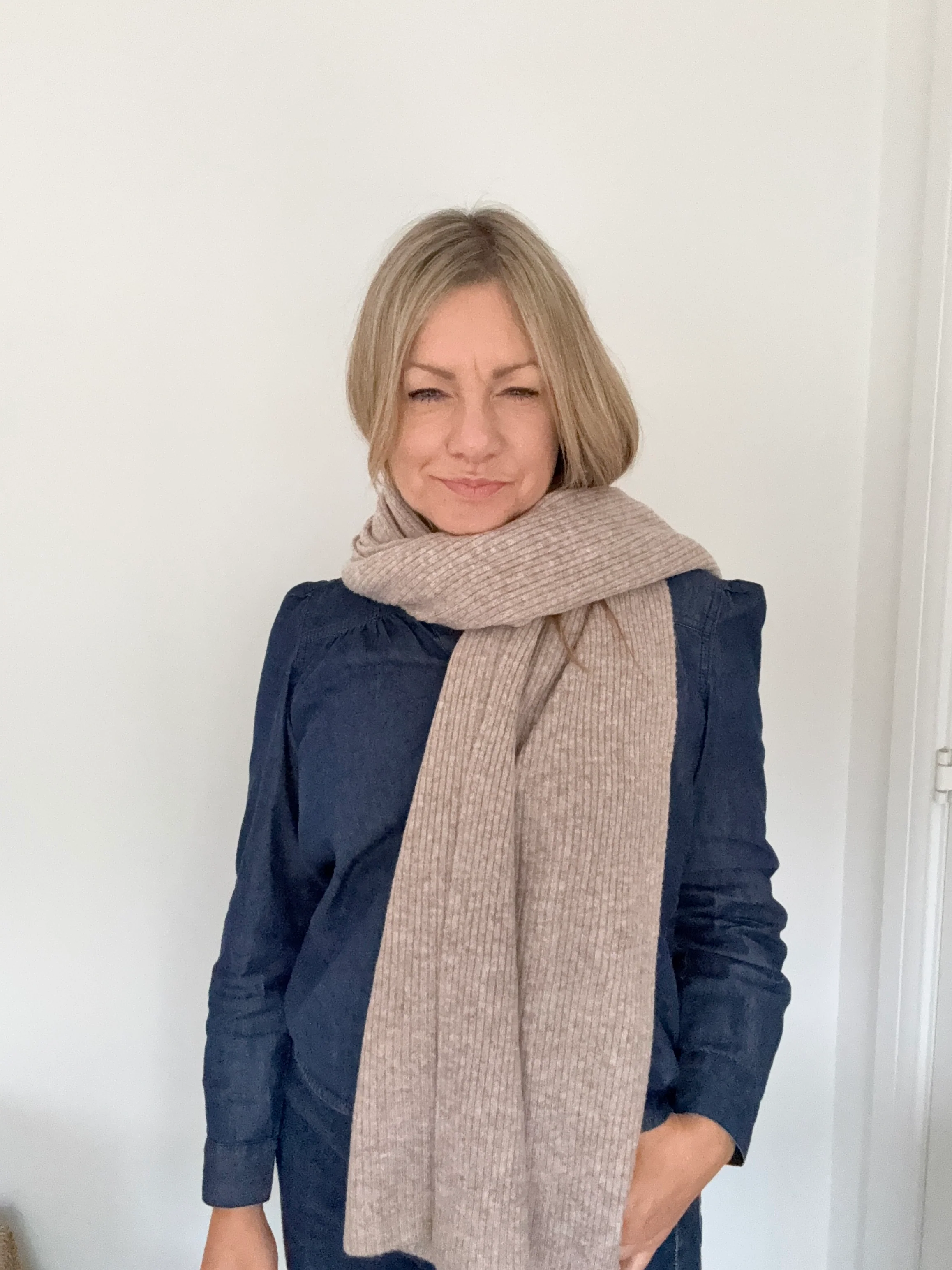 Taupe Rib Knit Blanket Scarf