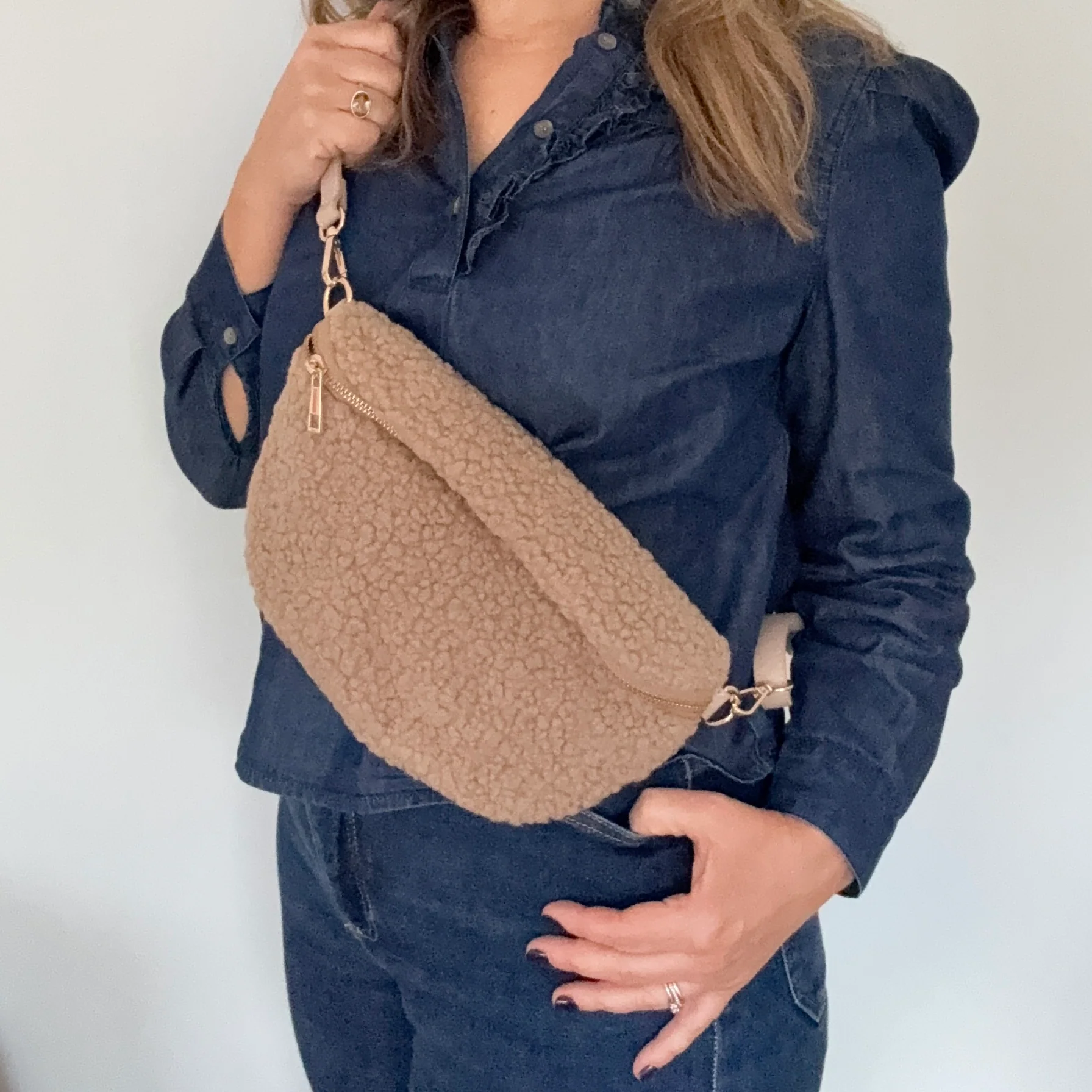 Taupe Shearling Waist Bag