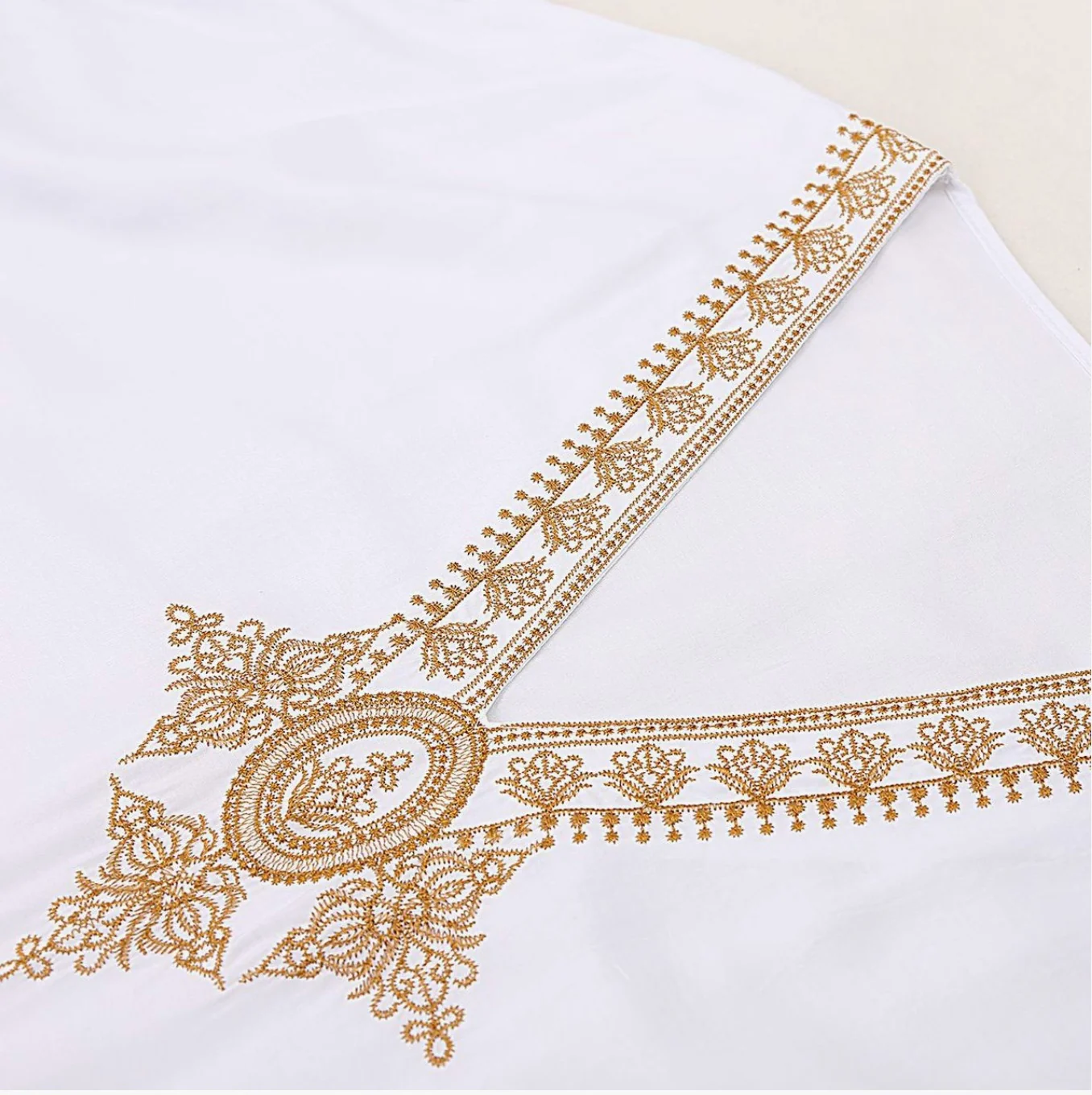 White & Gold Embroidered Maxi Beach Dress Kaftan - Image 4