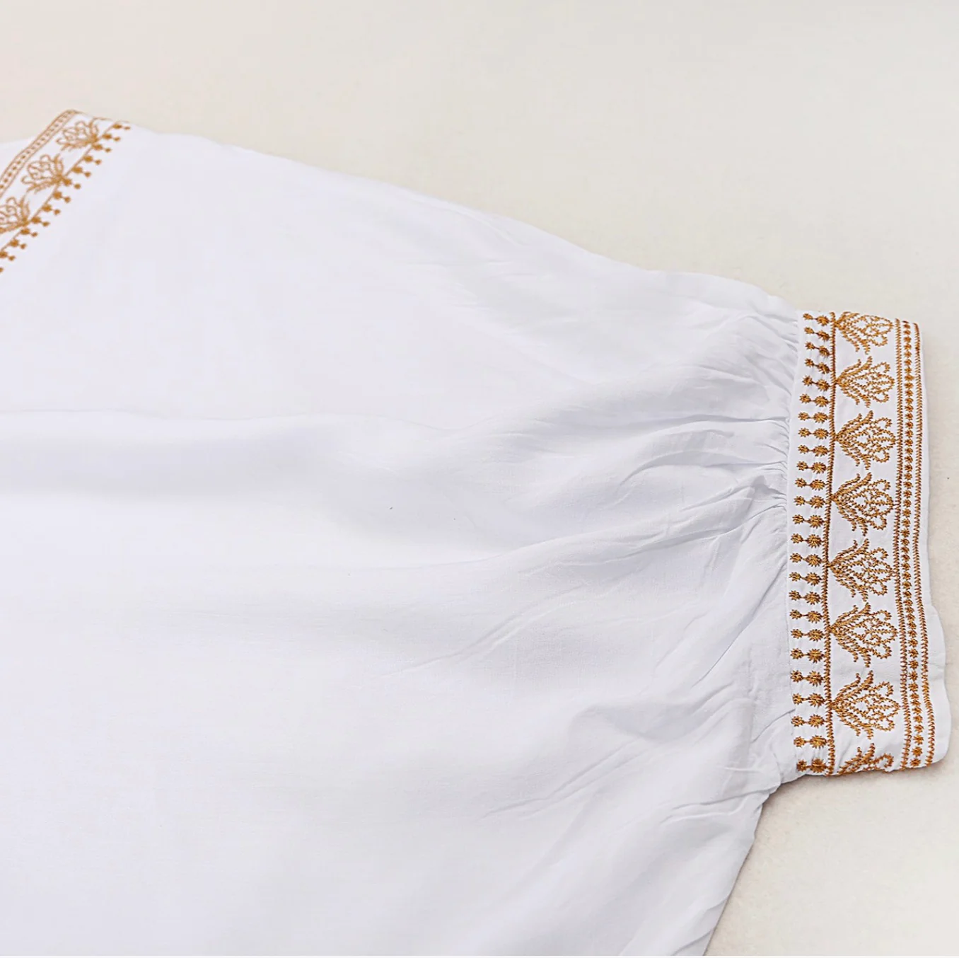 White & Gold Embroidered Maxi Beach Dress Kaftan - Image 5