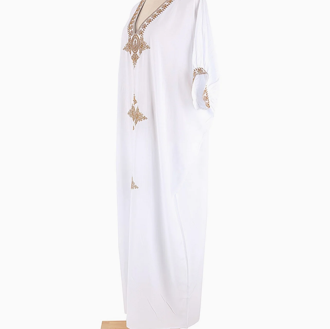 White & Gold Embroidered Maxi Beach Dress Kaftan - Image 7